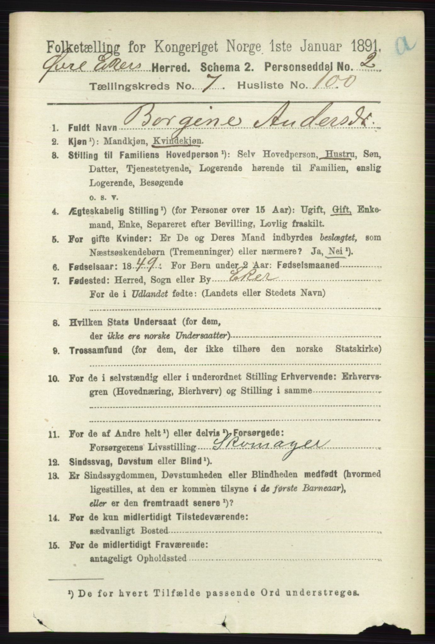 RA, 1891 census for 0624 Øvre Eiker, 1891, p. 3069