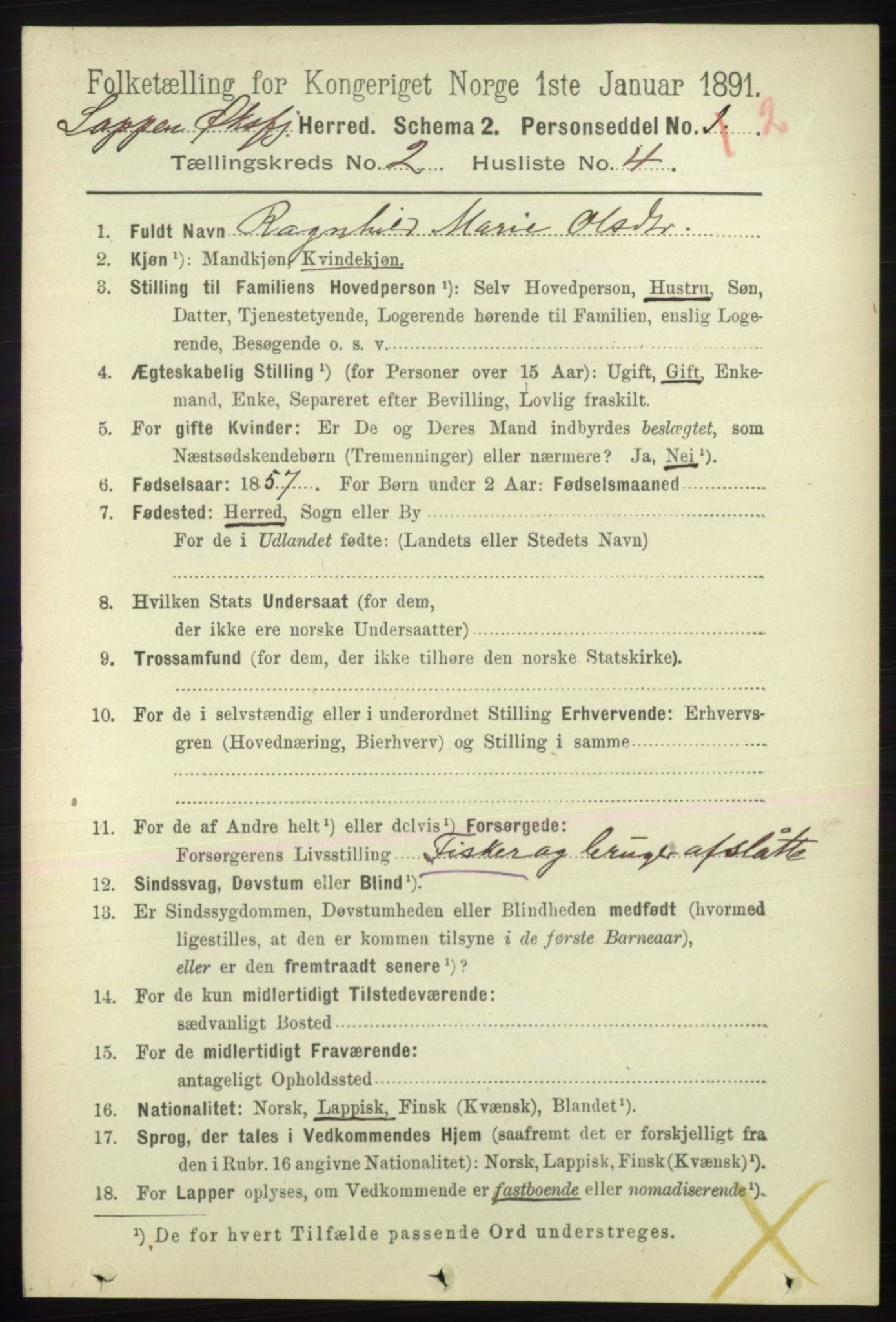 RA, 1891 census for 2014 Loppa, 1891, p. 389