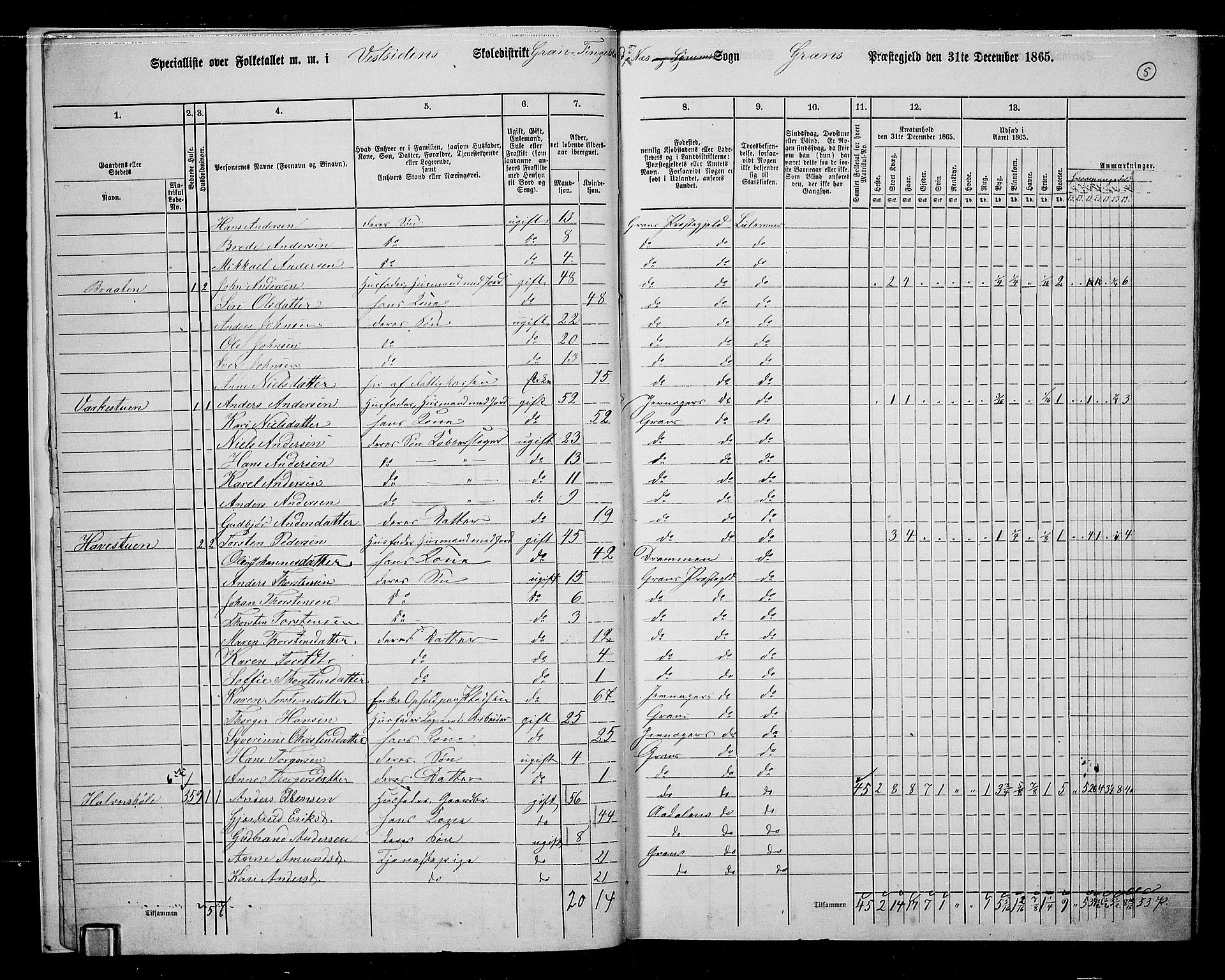 RA, 1865 census for Gran, 1865, p. 193