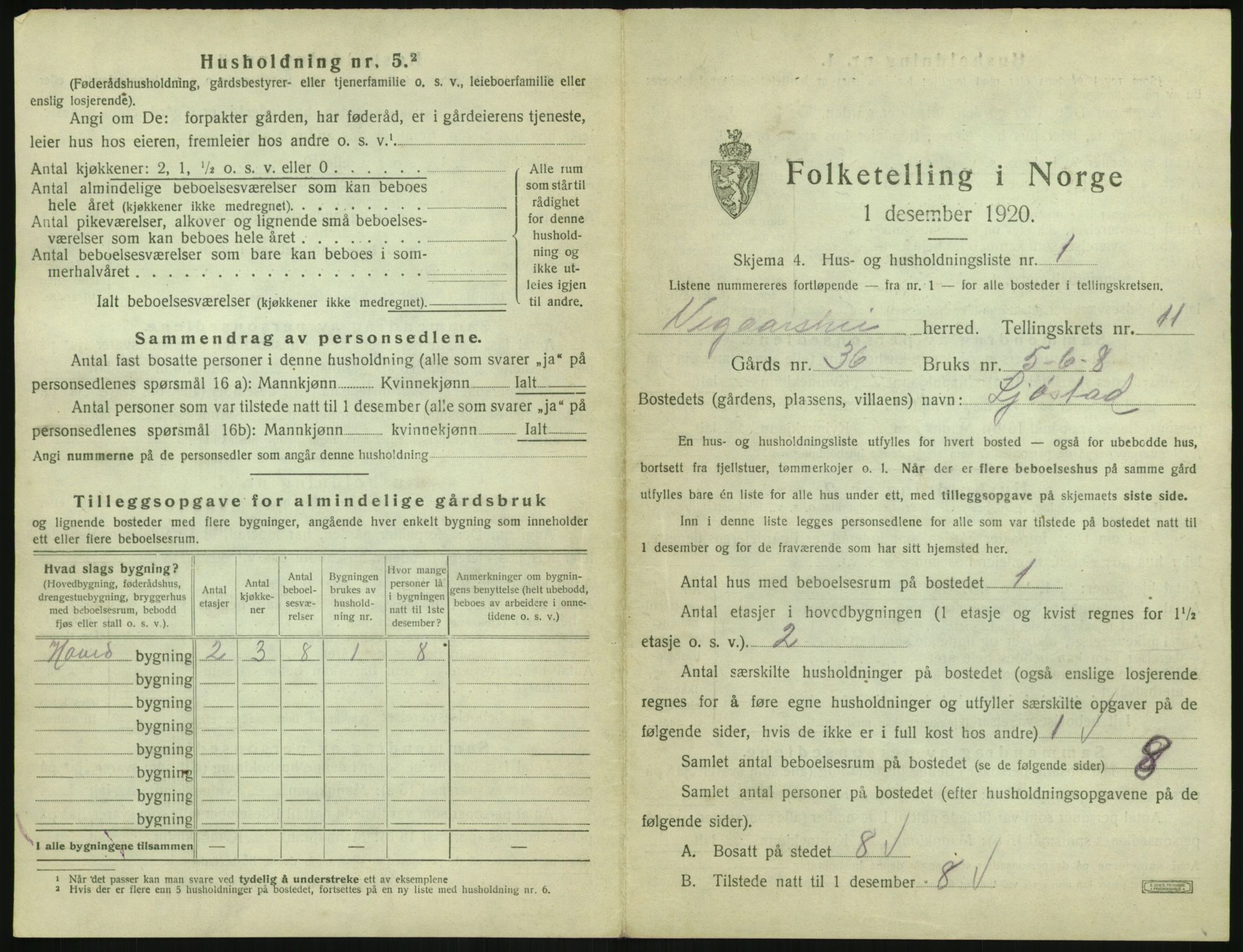 SAK, 1920 census for Vegårshei, 1920, p. 530