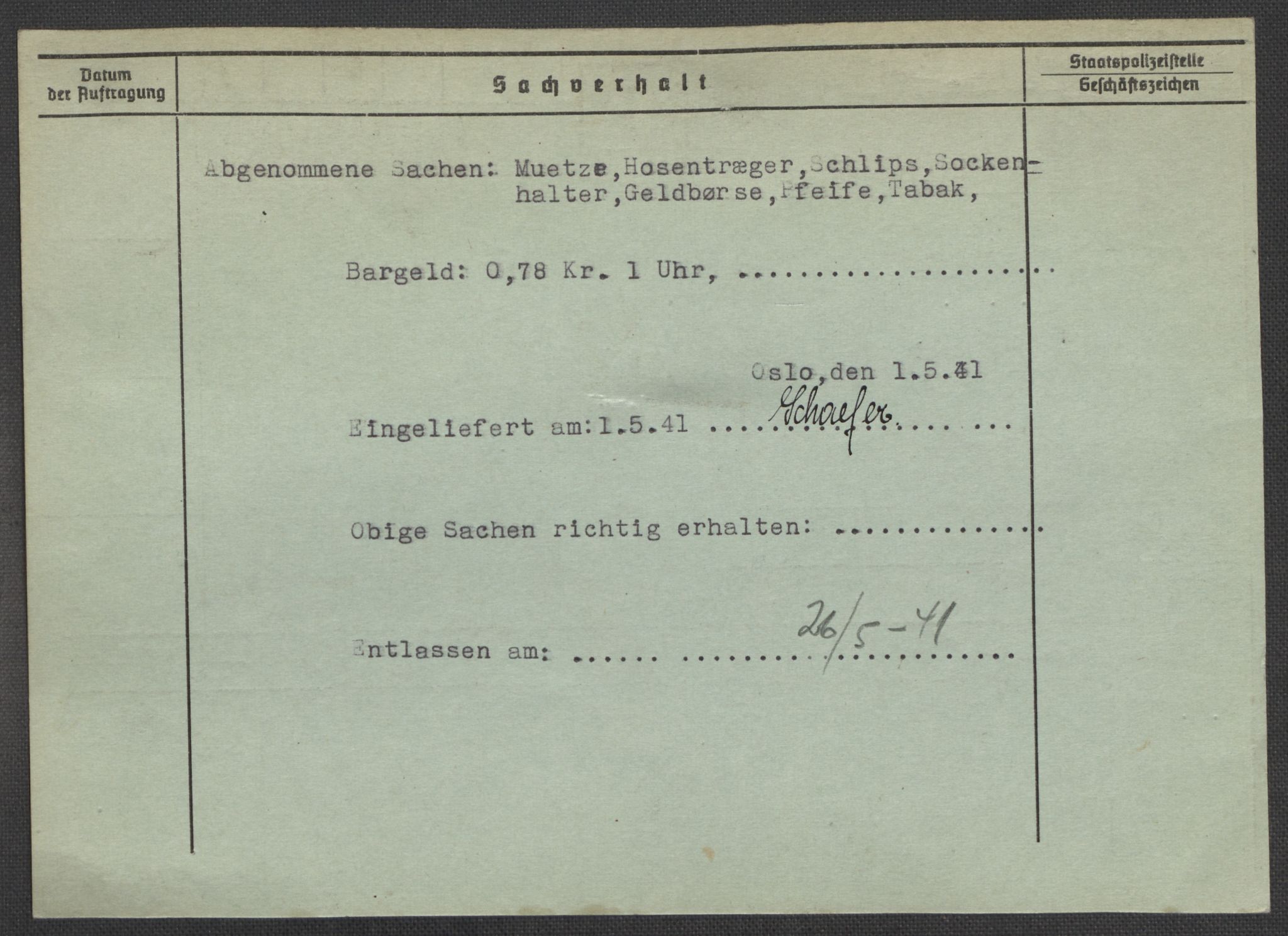 Befehlshaber der Sicherheitspolizei und des SD, AV/RA-RAFA-5969/E/Ea/Eaa/L0003: Register over norske fanger i Møllergata 19: Eng-Hag, 1940-1945, p. 1357