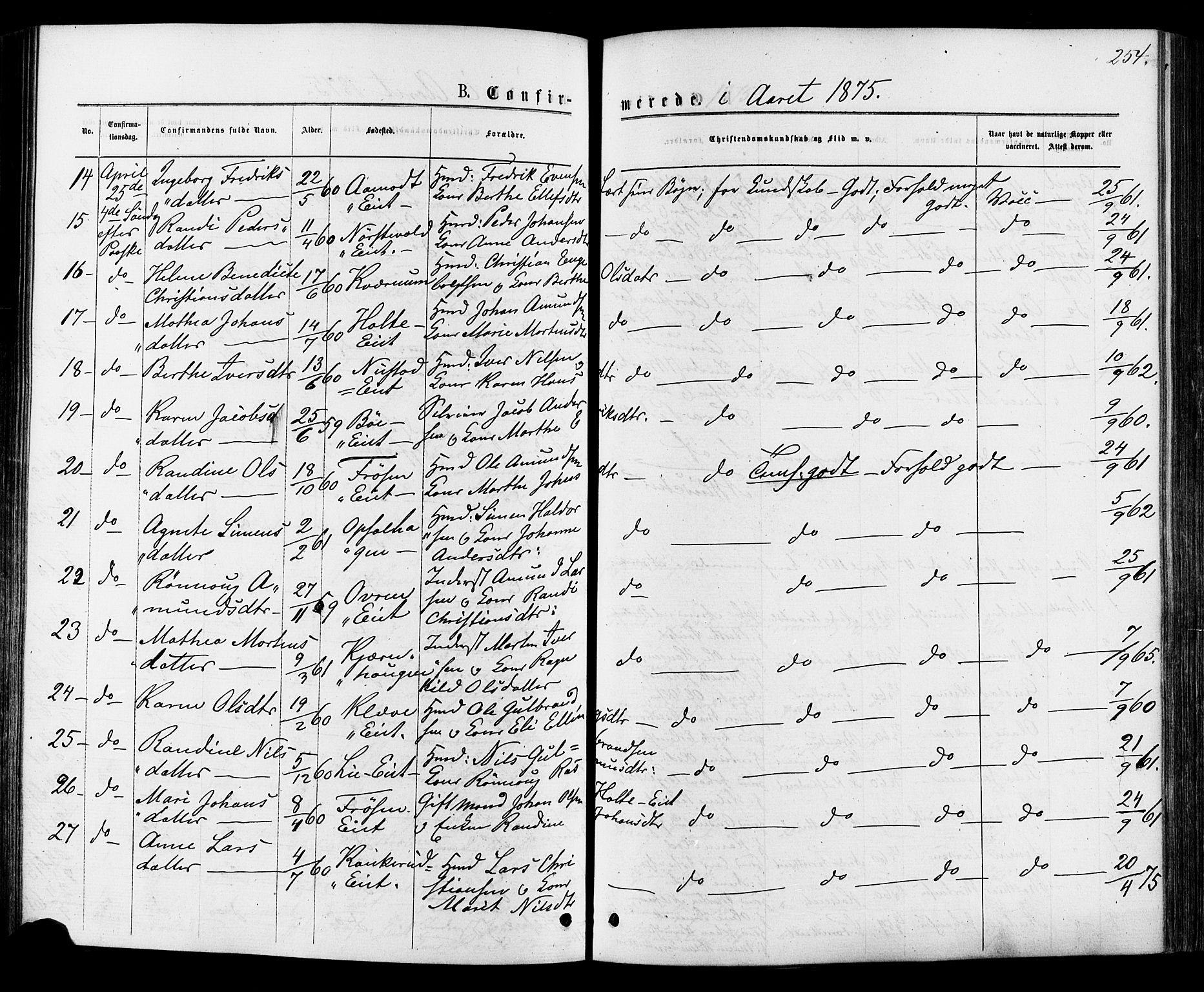 Østre Gausdal prestekontor, AV/SAH-PREST-092/H/Ha/Haa/L0001: Parish register (official) no. 1, 1874-1886, p. 254