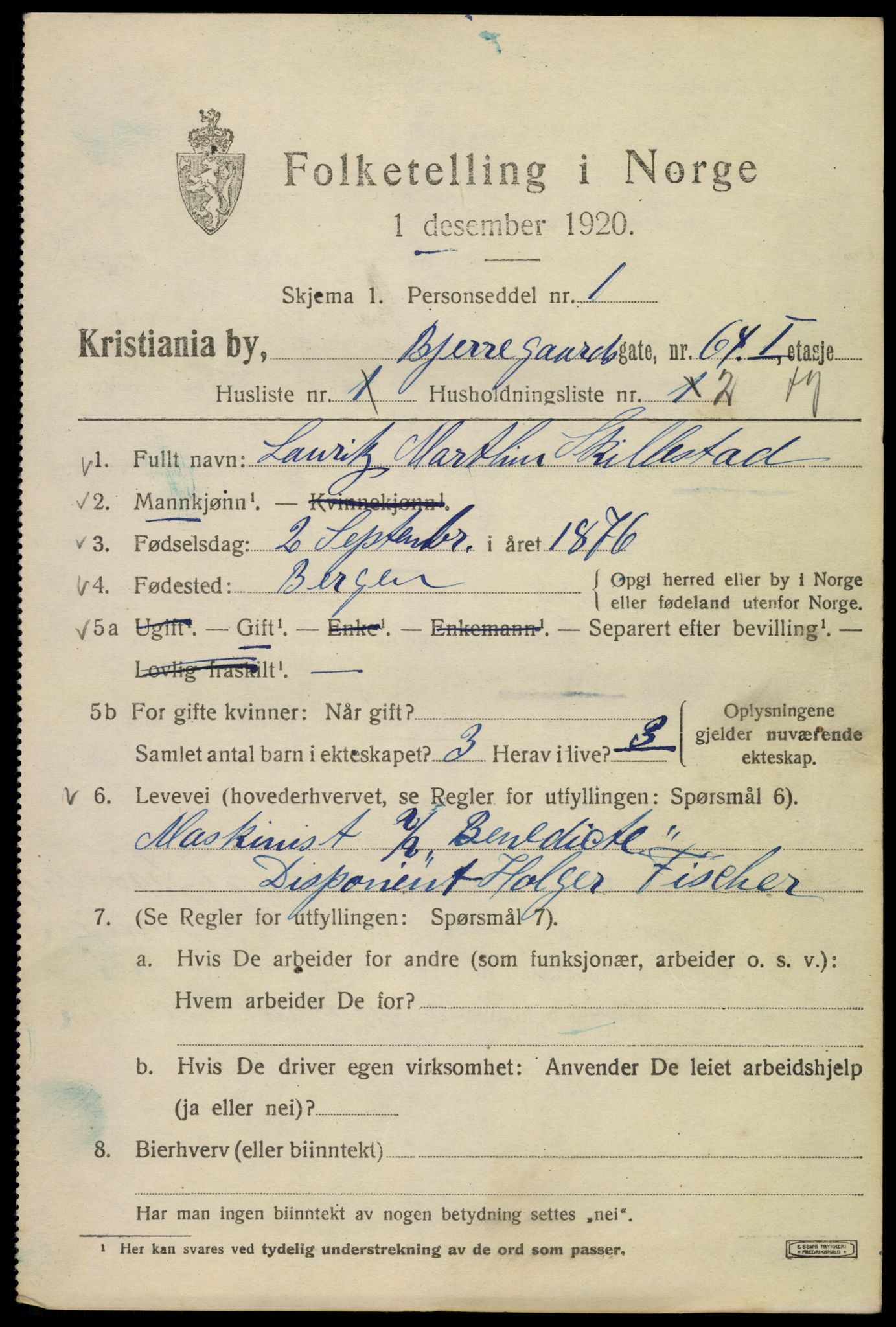 SAO, 1920 census for Kristiania, 1920, p. 161697