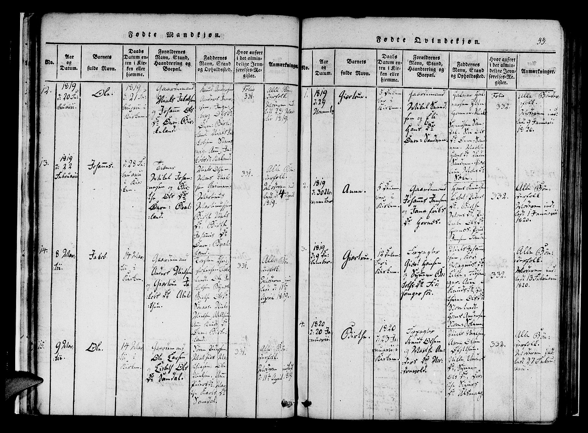 Fana Sokneprestembete, SAB/A-75101/H/Haa/Haaa/L0007: Parish register (official) no. A 7, 1816-1828, p. 33