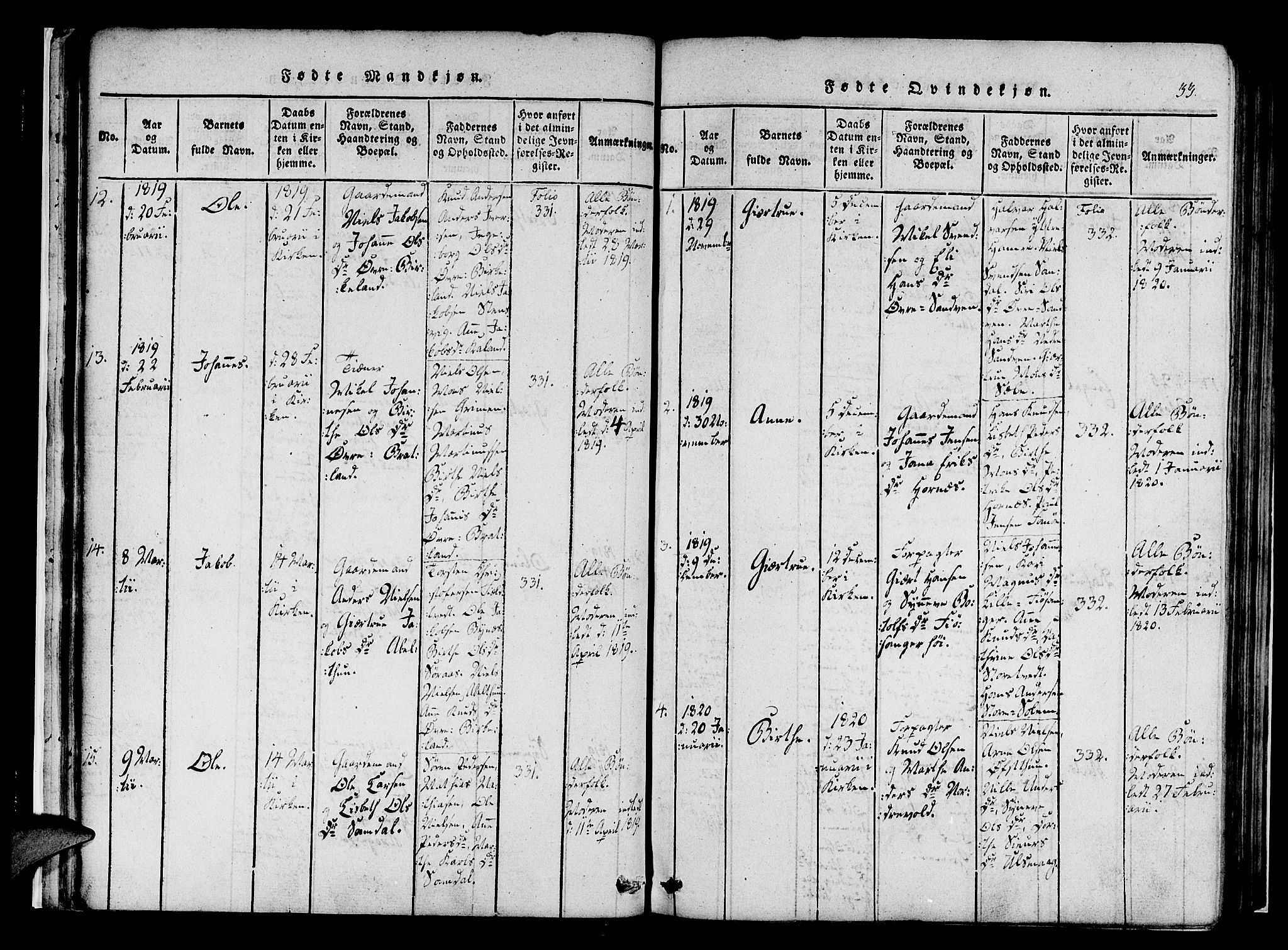 Fana Sokneprestembete, AV/SAB-A-75101/H/Haa/Haaa/L0007: Parish register (official) no. A 7, 1816-1828, p. 33