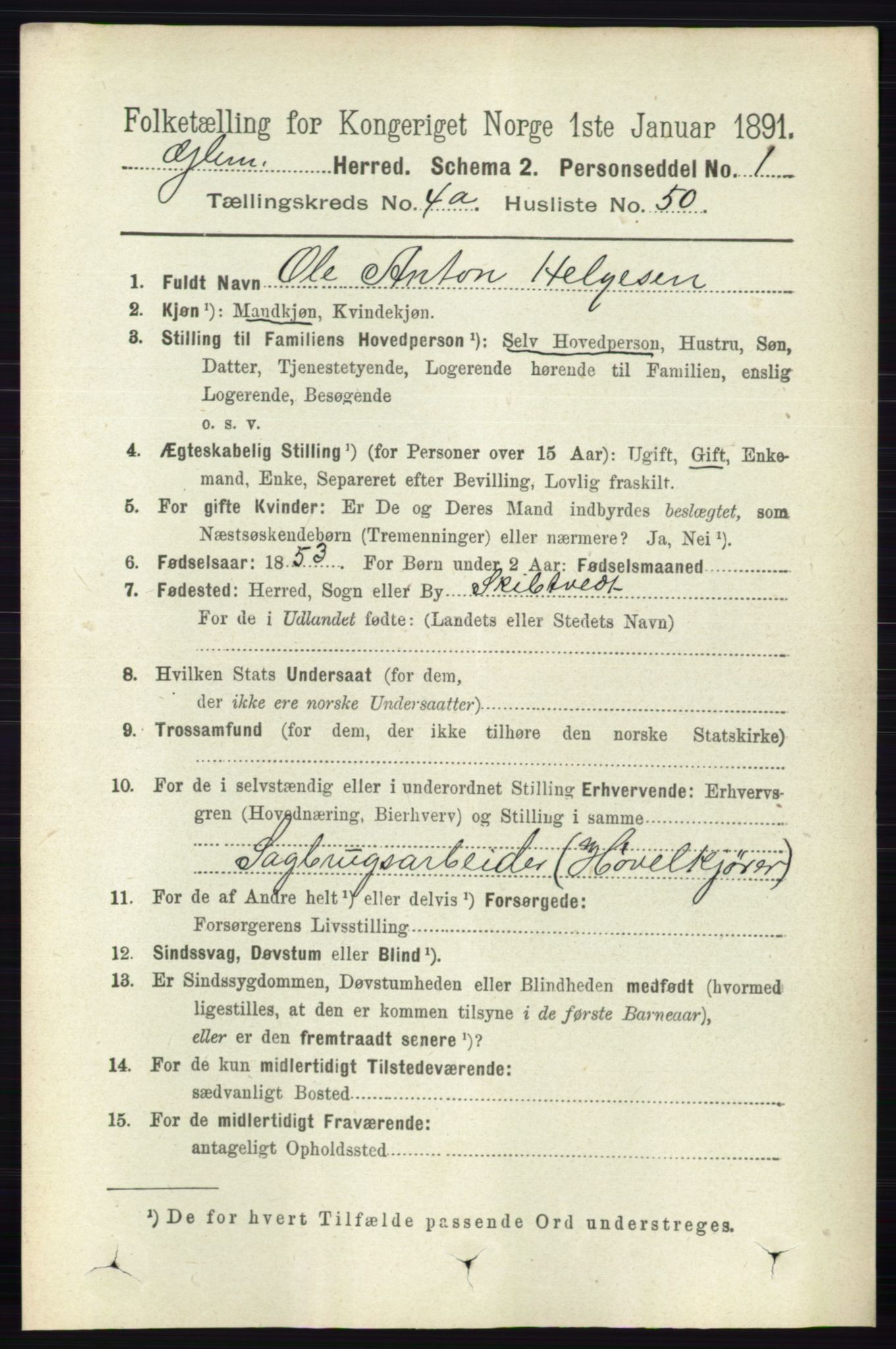 RA, 1891 census for 0132 Glemmen, 1891, p. 3954