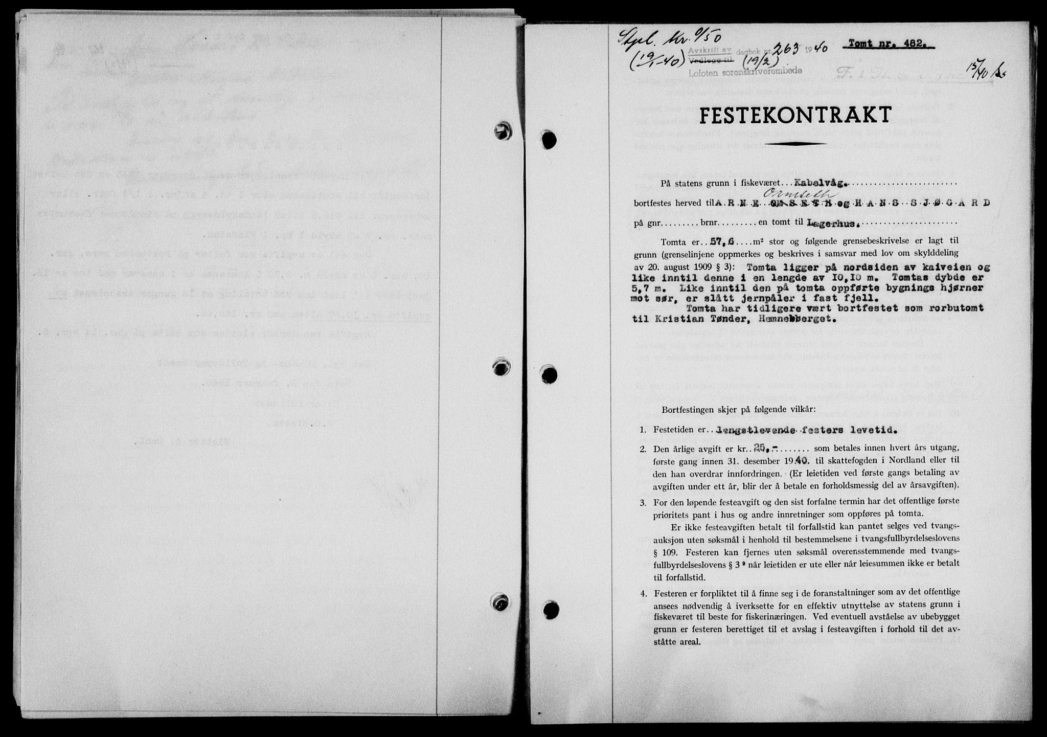 Lofoten sorenskriveri, SAT/A-0017/1/2/2C/L0007a: Mortgage book no. 7a, 1939-1940, Diary no: : 263/1940