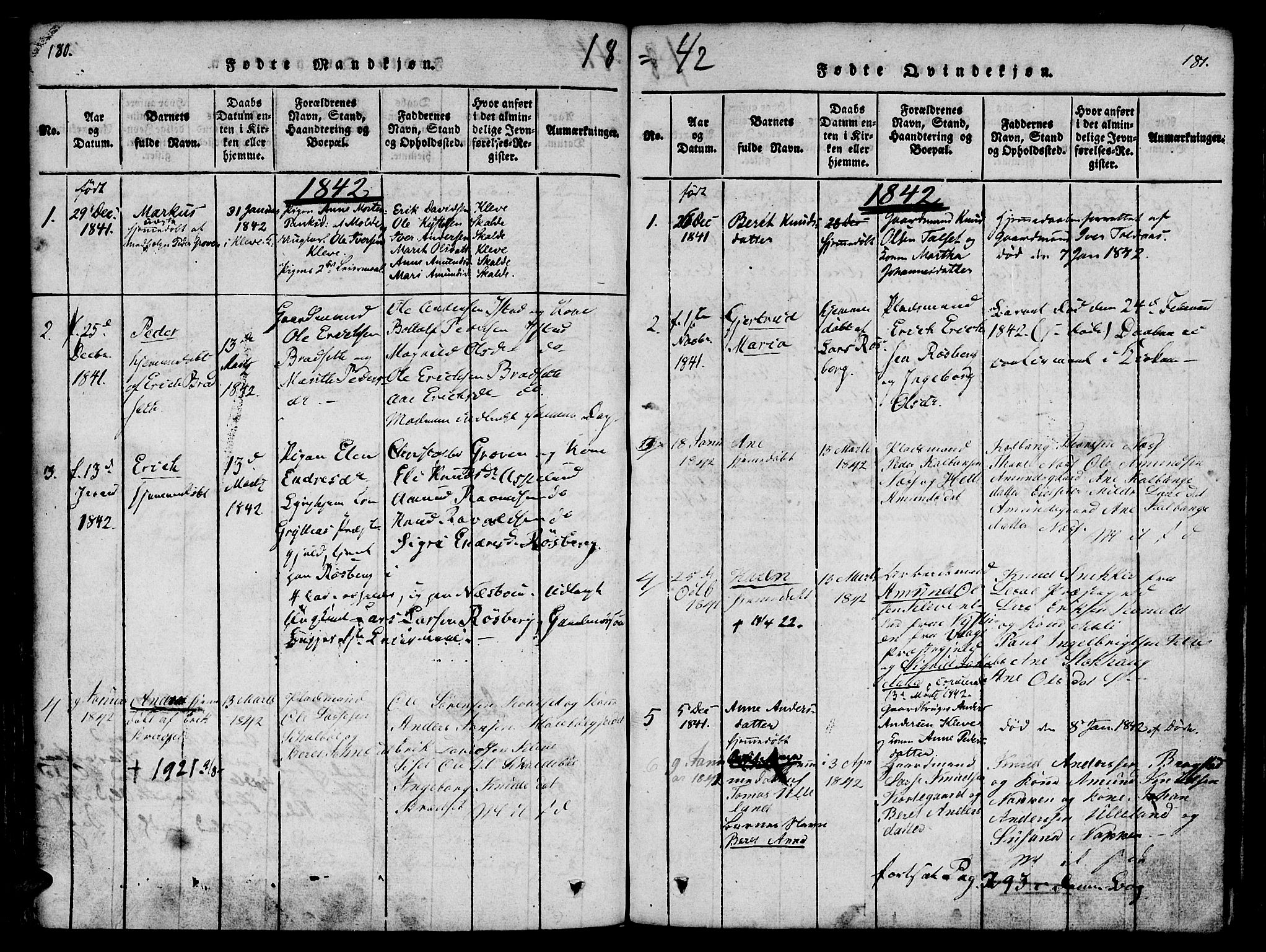 Ministerialprotokoller, klokkerbøker og fødselsregistre - Møre og Romsdal, SAT/A-1454/557/L0679: Parish register (official) no. 557A01, 1818-1843, p. 180-181