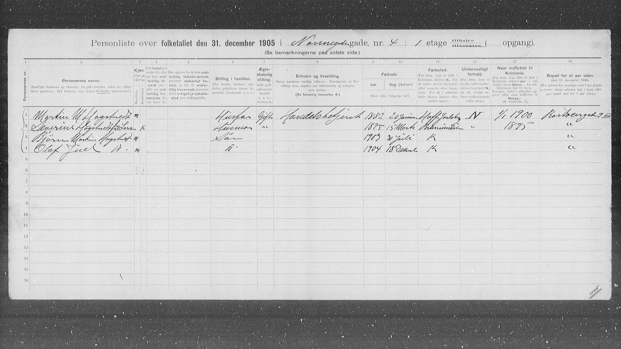 OBA, Municipal Census 1905 for Kristiania, 1905, p. 37558