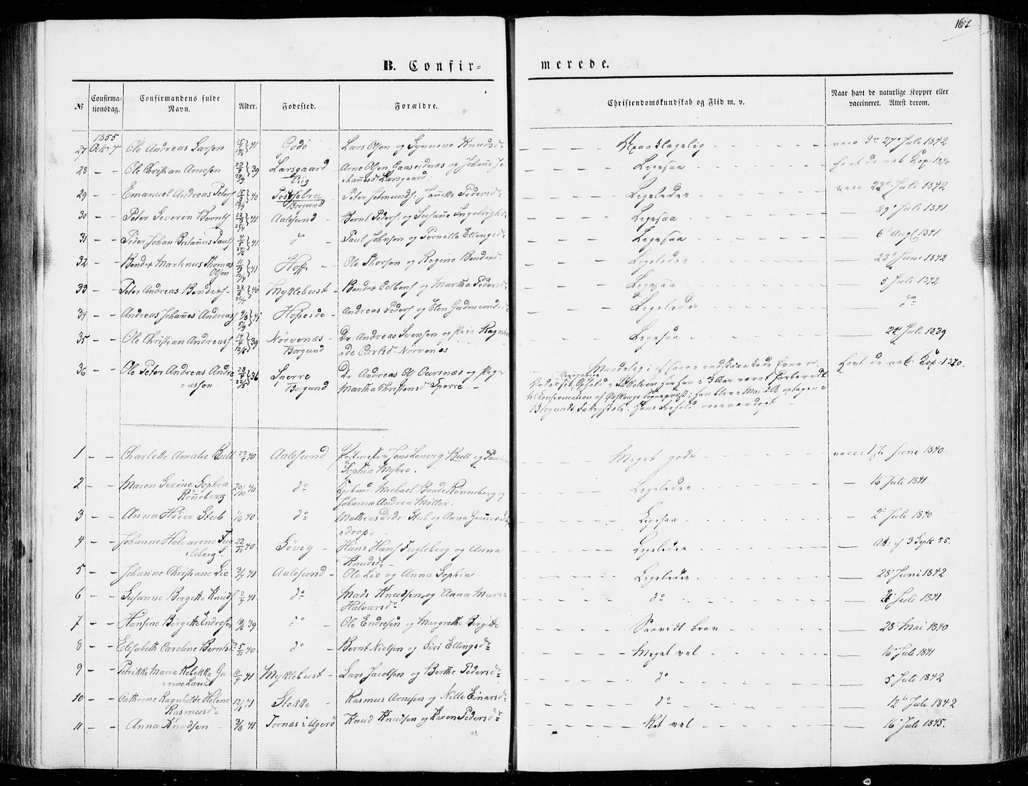 Ministerialprotokoller, klokkerbøker og fødselsregistre - Møre og Romsdal, AV/SAT-A-1454/528/L0397: Parish register (official) no. 528A08, 1848-1858, p. 167