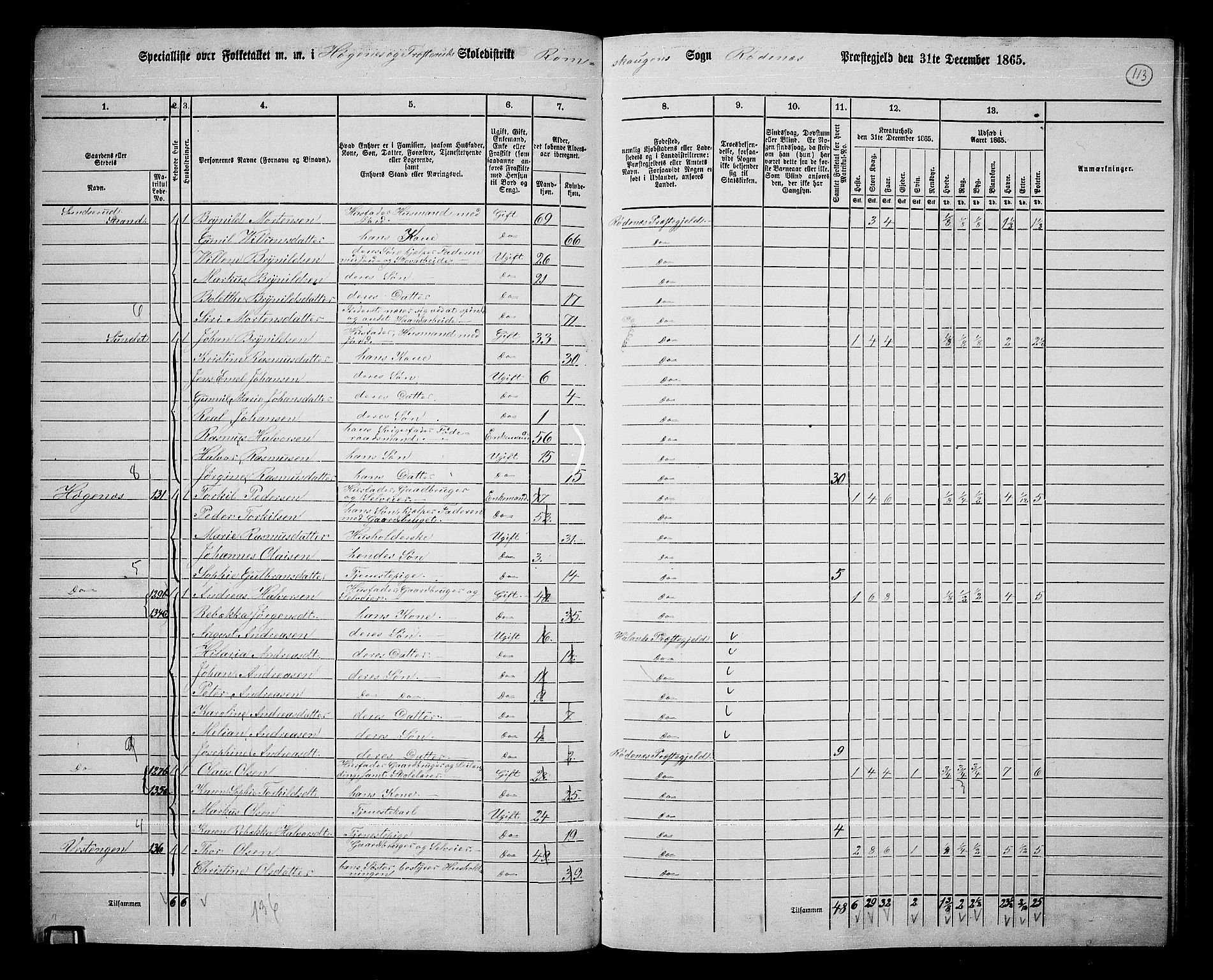 RA, 1865 census for Rødenes, 1865, p. 98