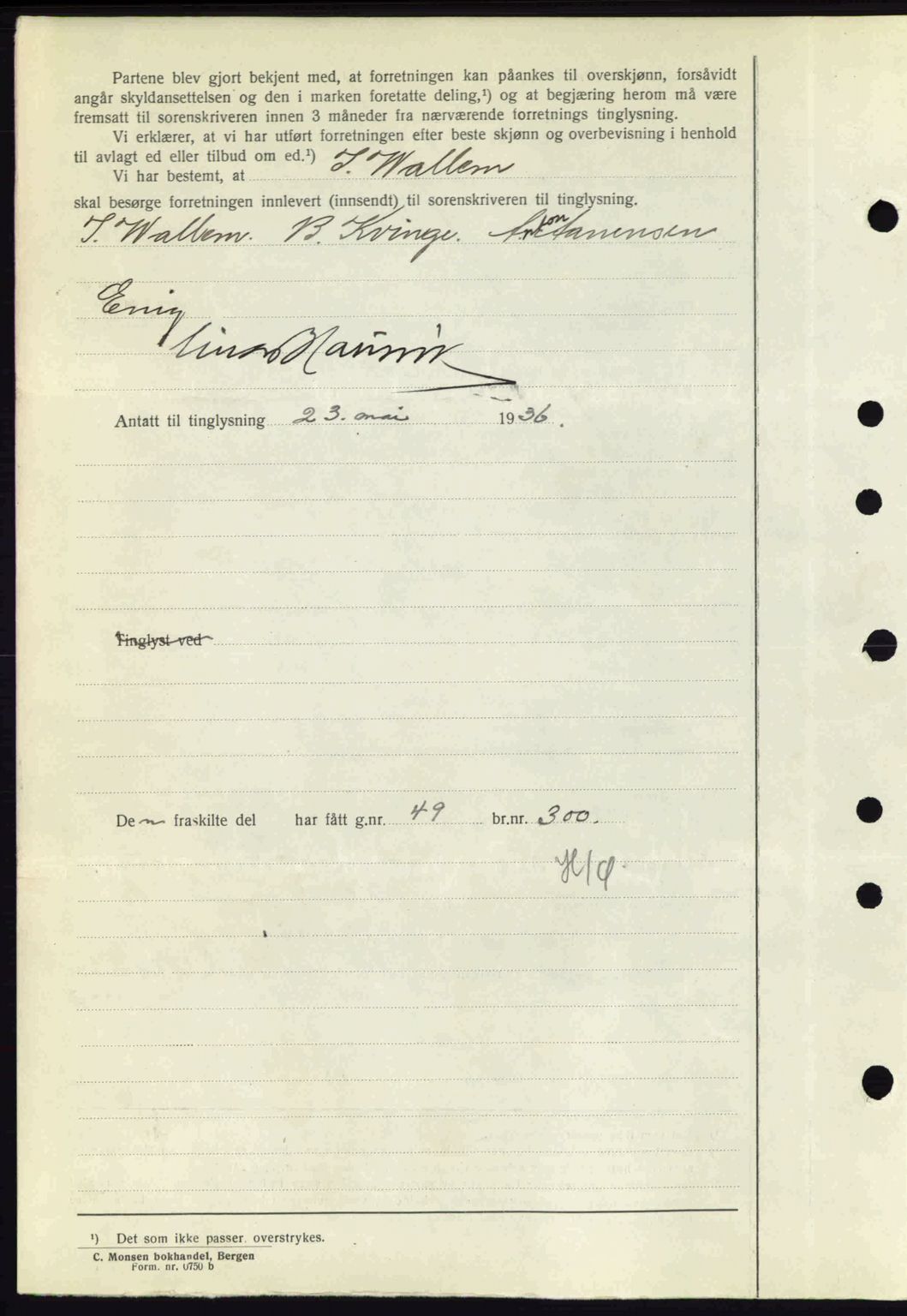 Midhordland sorenskriveri, AV/SAB-A-3001/1/G/Gb/Gbk/L0001: Mortgage book no. A1-6, 1936-1937, Diary no: : 1775/1936