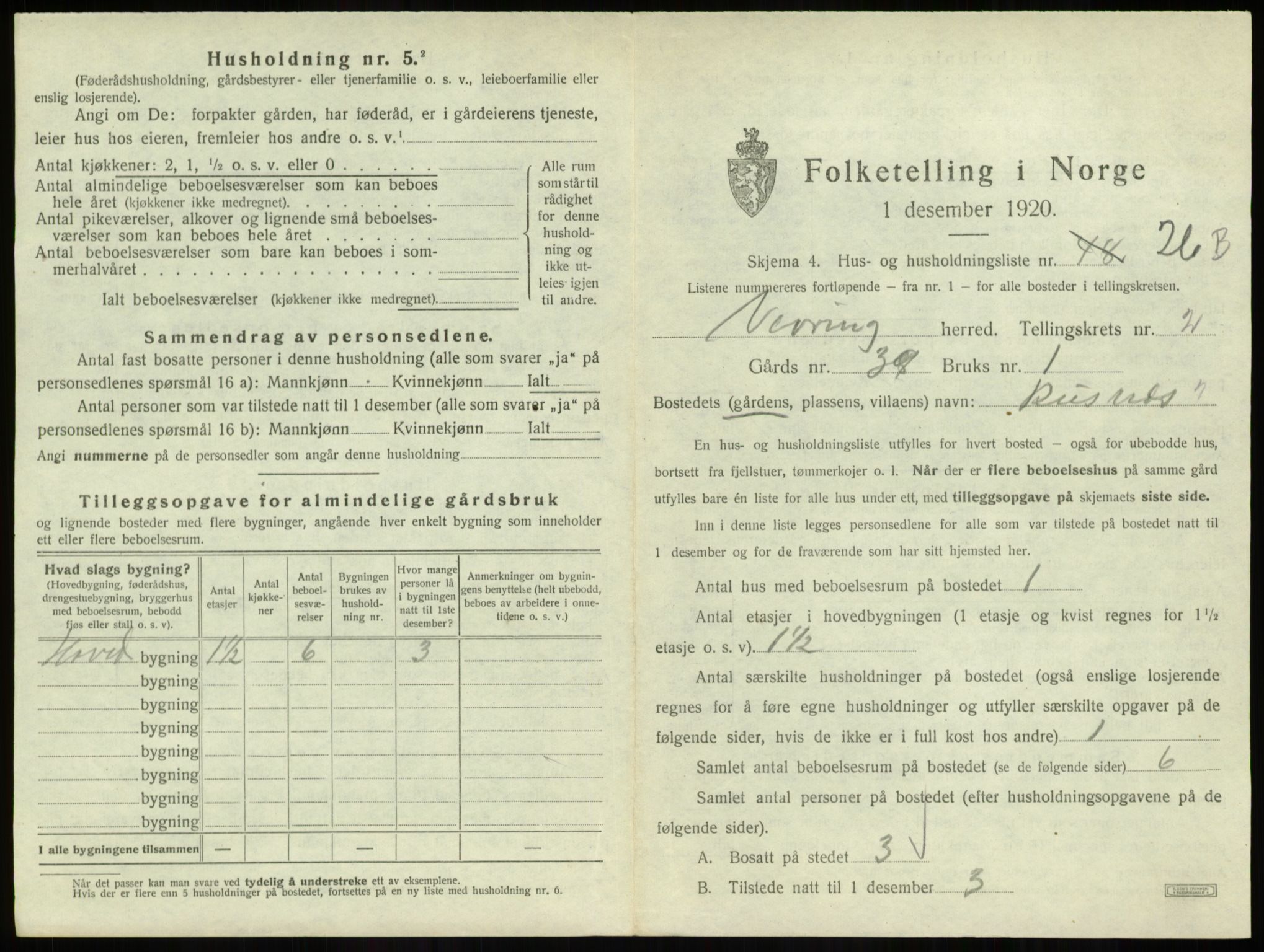 SAB, 1920 census for Vevring, 1920, p. 122