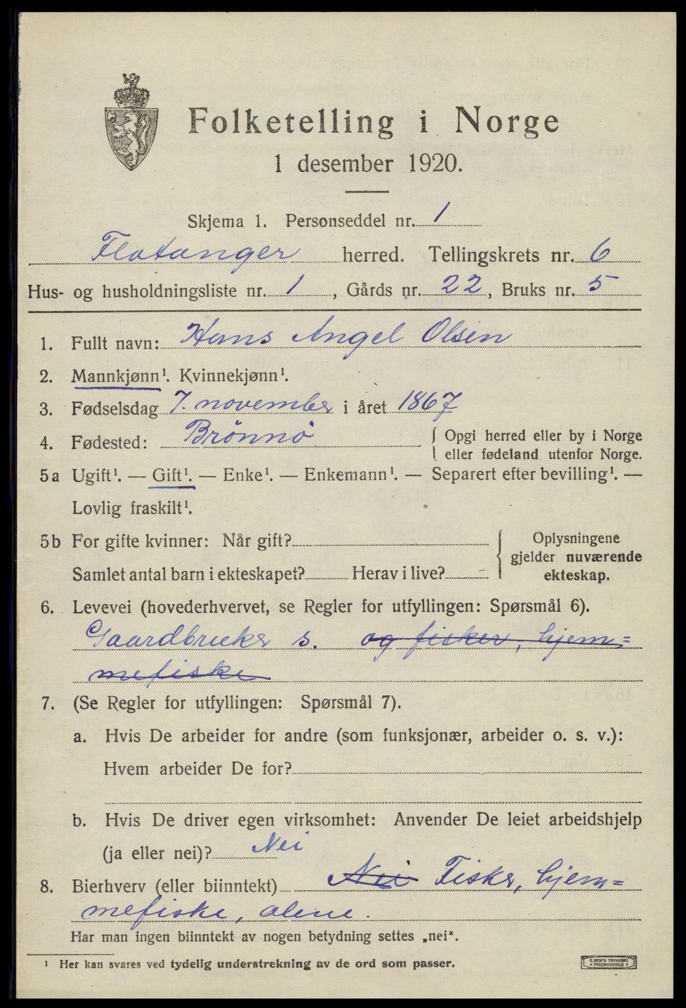 SAT, 1920 census for Flatanger, 1920, p. 2792