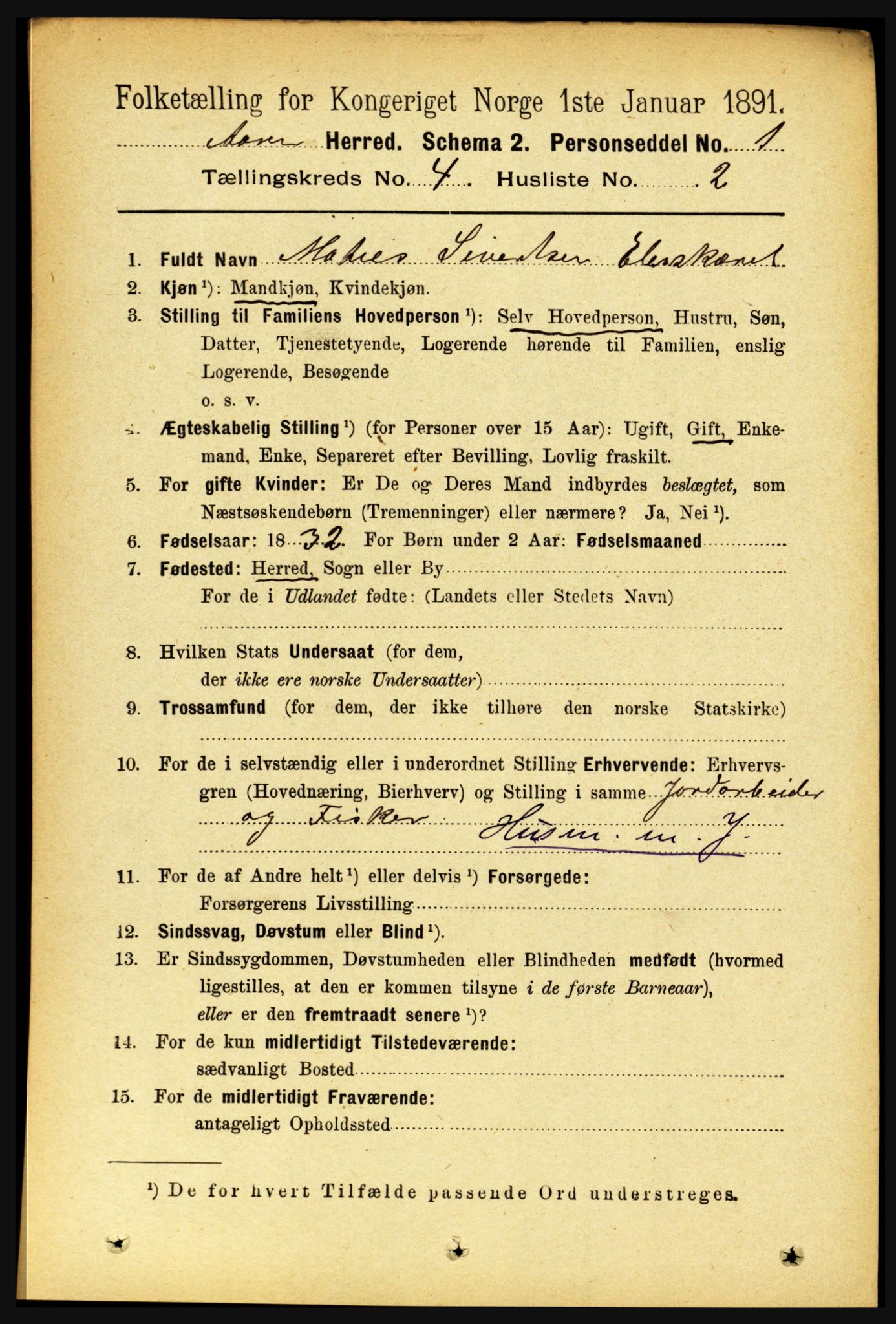 RA, 1891 census for 1716 Åsen, 1891, p. 1423