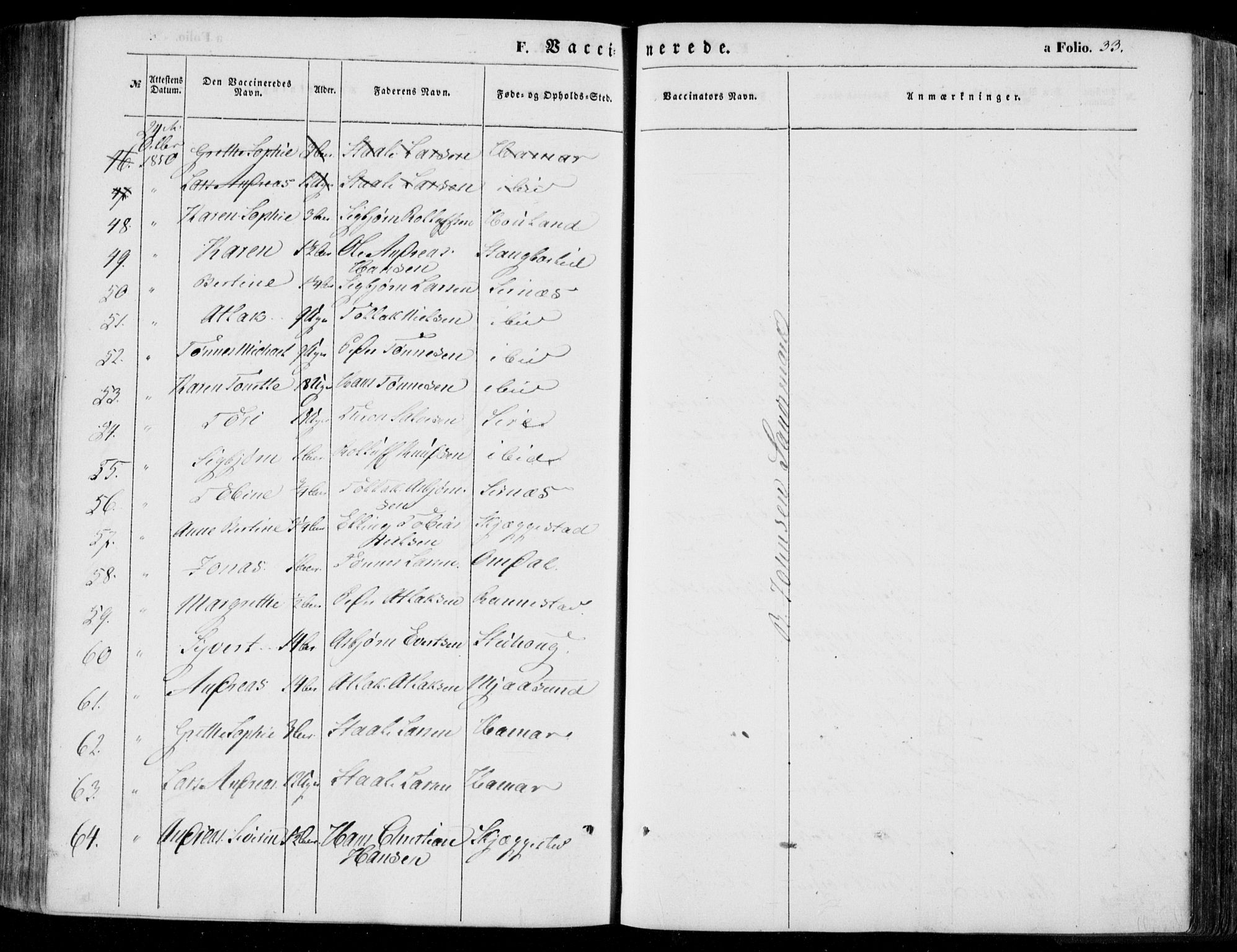 Bakke sokneprestkontor, AV/SAK-1111-0002/F/Fa/Faa/L0005: Parish register (official) no. A 5, 1847-1855, p. 33