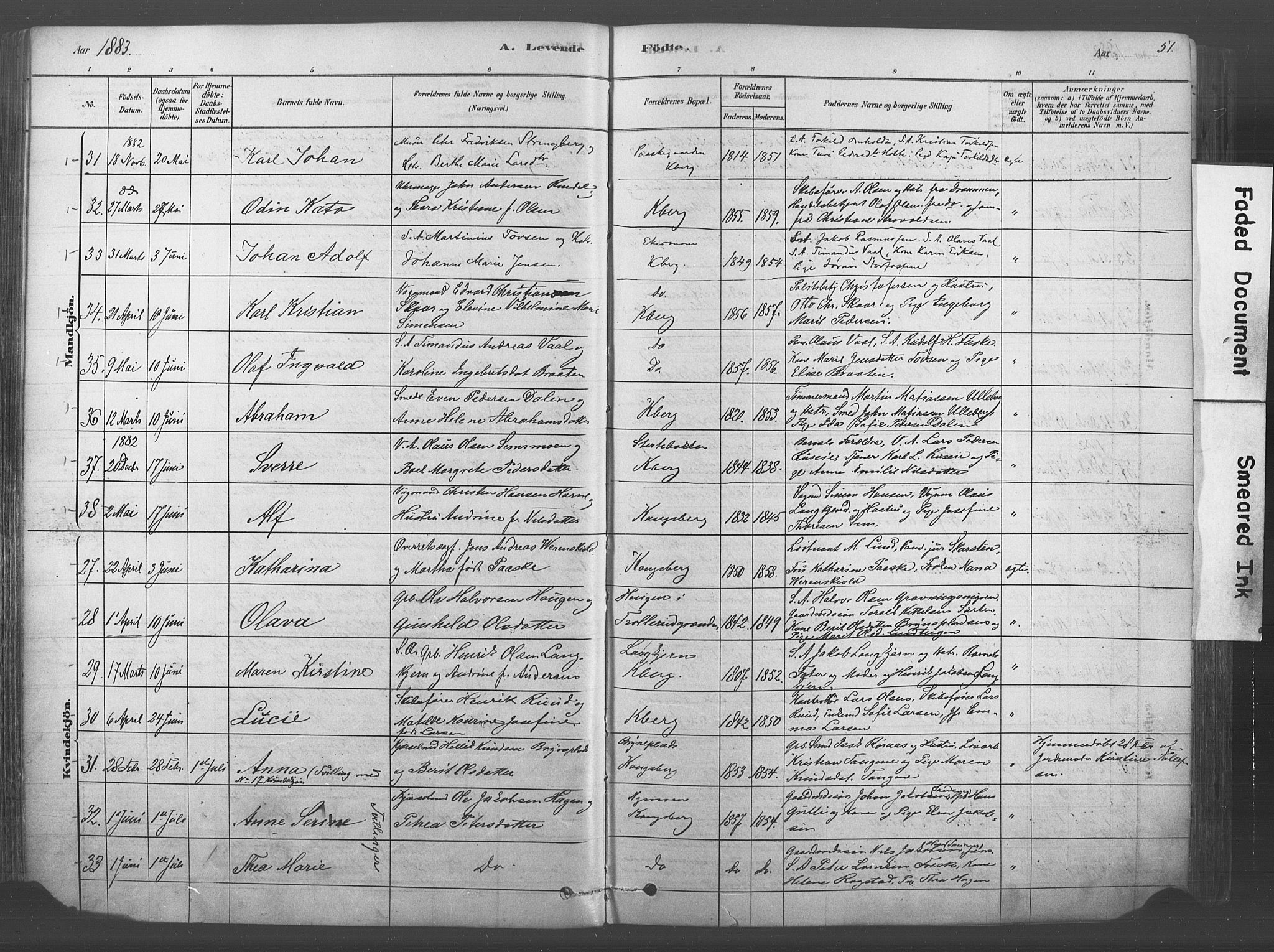 Kongsberg kirkebøker, AV/SAKO-A-22/F/Fb/L0001: Parish register (official) no. II 1, 1878-1886, p. 51