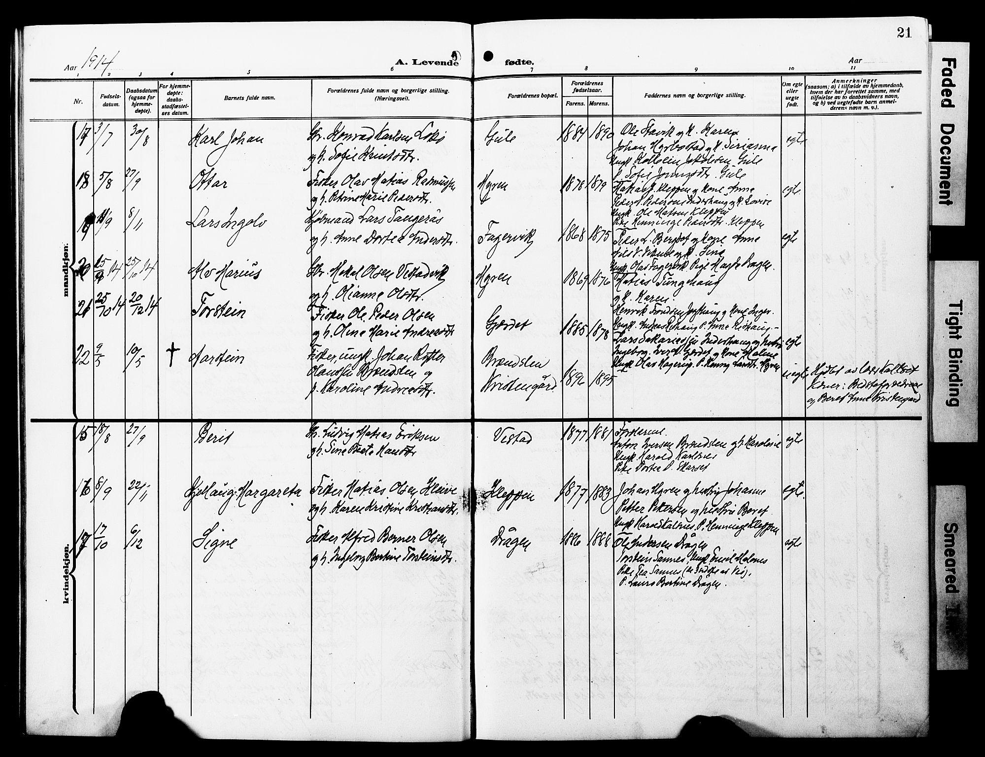 Ministerialprotokoller, klokkerbøker og fødselsregistre - Møre og Romsdal, SAT/A-1454/566/L0774: Parish register (copy) no. 566C03, 1910-1929, p. 21