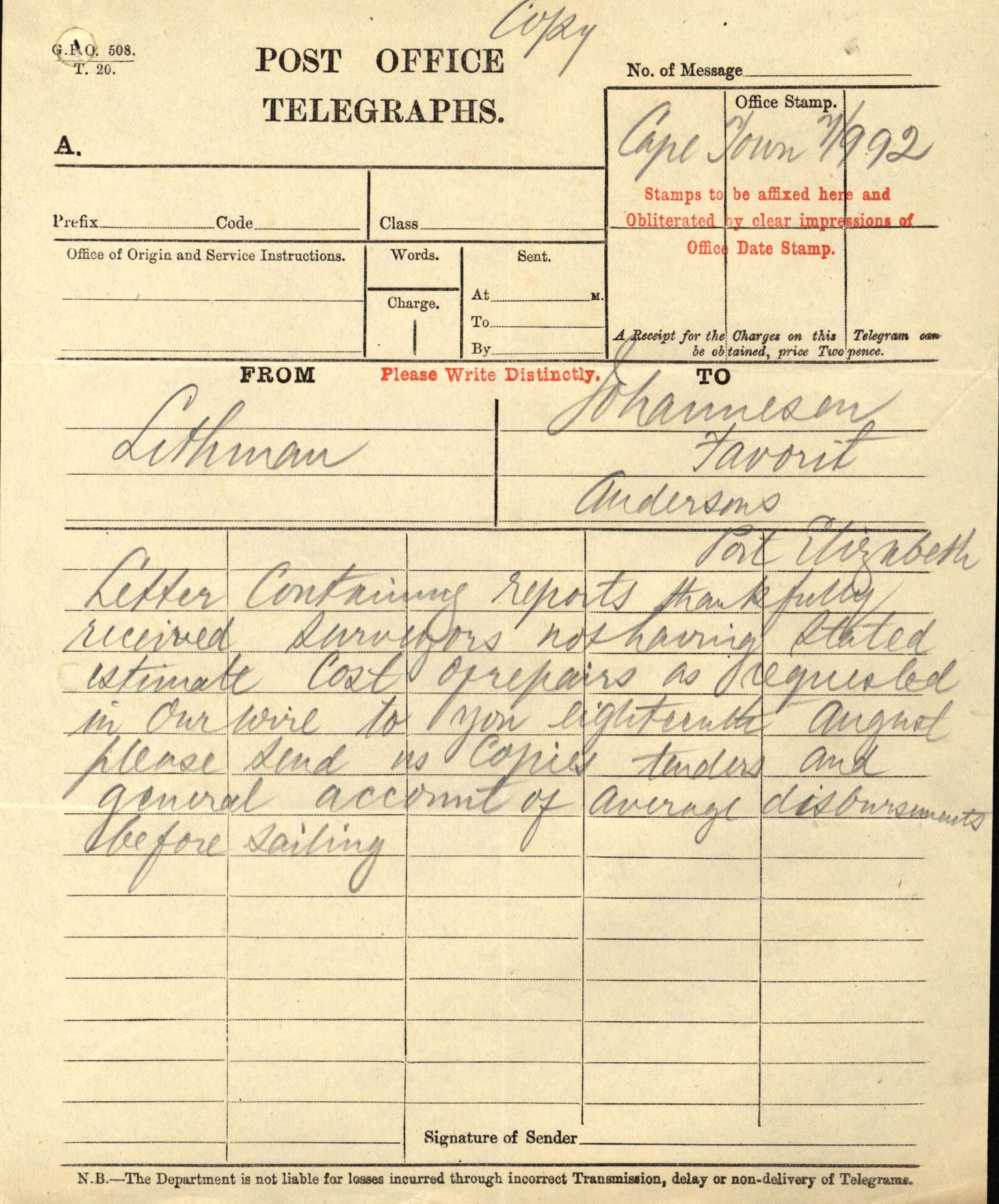 Pa 63 - Østlandske skibsassuranceforening, VEMU/A-1079/G/Ga/L0028/0002: Havaridokumenter / Marie, Favorit, Tabor, Sylphiden, Berthel, America, 1892, p. 20