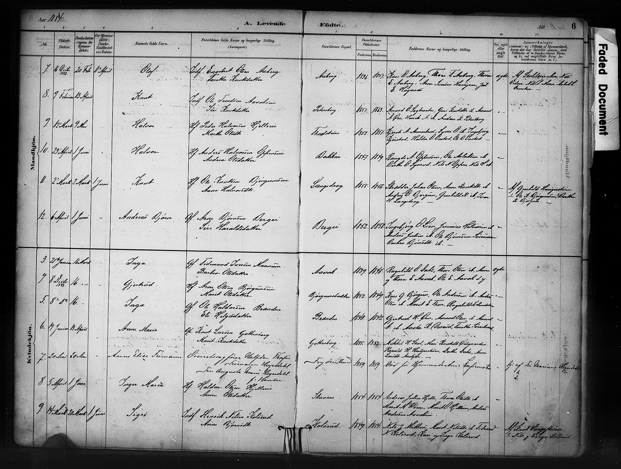 Nord-Aurdal prestekontor, SAH/PREST-132/H/Ha/Haa/L0013: Parish register (official) no. 13, 1883-1895, p. 6