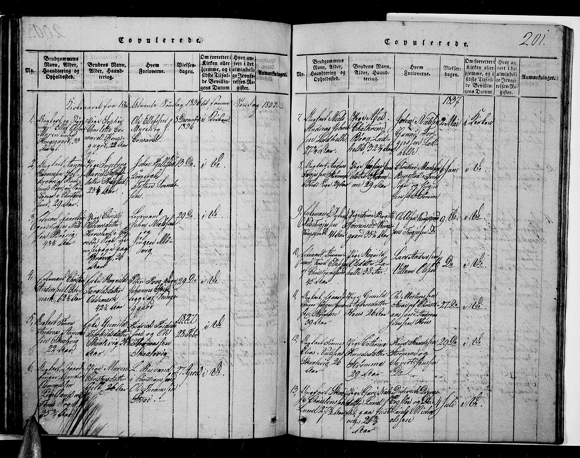 Oddernes sokneprestkontor, SAK/1111-0033/F/Fb/Fba/L0003: Parish register (copy) no. B 3, 1820-1838, p. 201