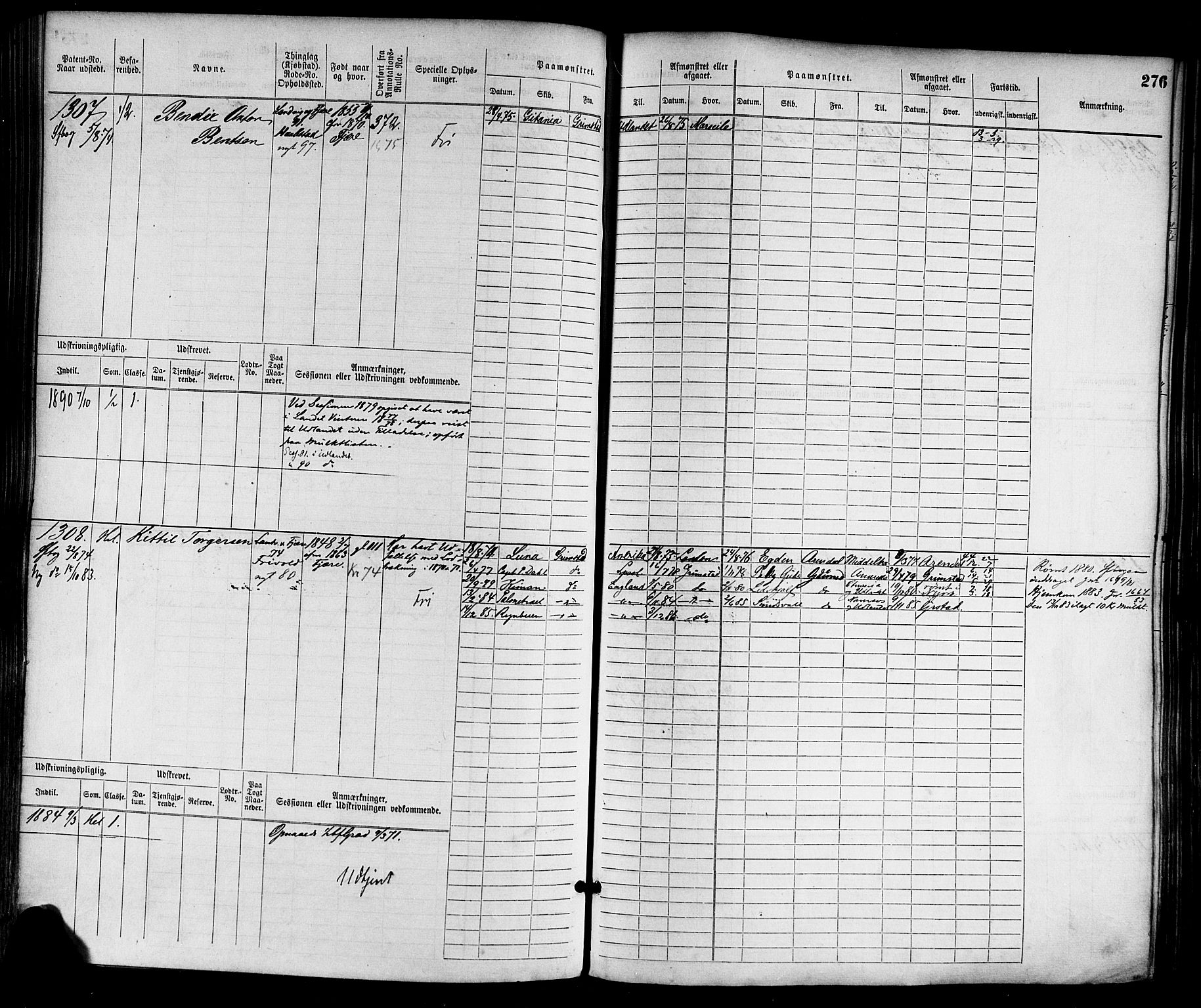 Grimstad mønstringskrets, SAK/2031-0013/F/Fb/L0002: Hovedrulle nr 759-1517, F-5, 1869-1877, p. 286