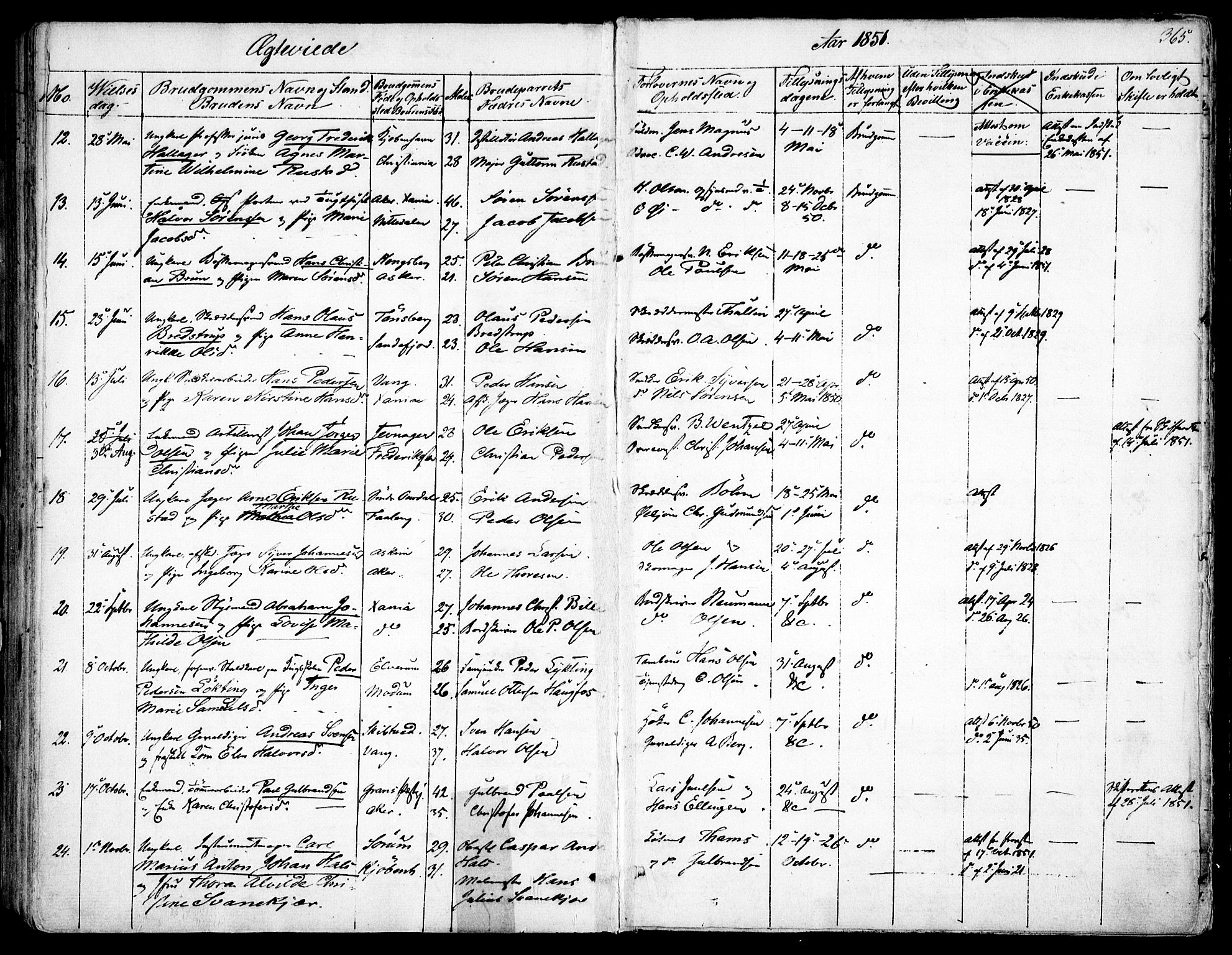 Garnisonsmenigheten Kirkebøker, SAO/A-10846/F/Fa/L0008: Parish register (official) no. 8, 1842-1859, p. 365