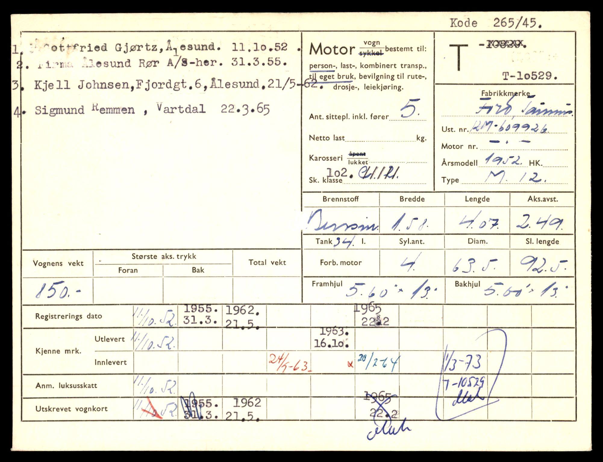 Møre og Romsdal vegkontor - Ålesund trafikkstasjon, AV/SAT-A-4099/F/Fe/L0022: Registreringskort for kjøretøy T 10584 - T 10694, 1927-1998, p. 1415