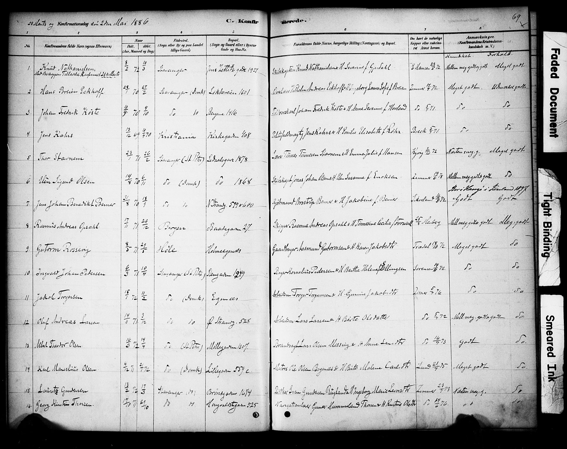 Domkirken sokneprestkontor, SAST/A-101812/001/30/30BA/L0028: Parish register (official) no. A 27, 1878-1896, p. 69