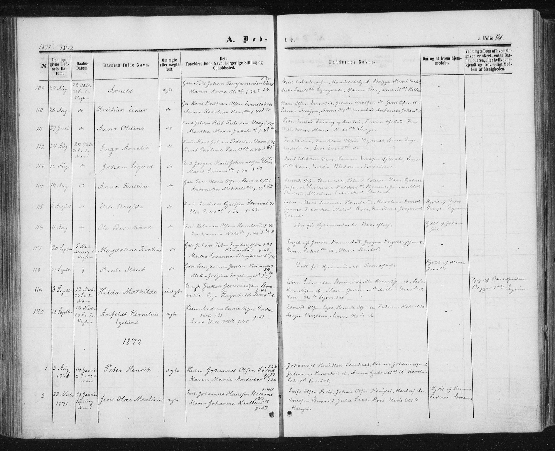 Ministerialprotokoller, klokkerbøker og fødselsregistre - Nord-Trøndelag, AV/SAT-A-1458/784/L0670: Parish register (official) no. 784A05, 1860-1876, p. 94