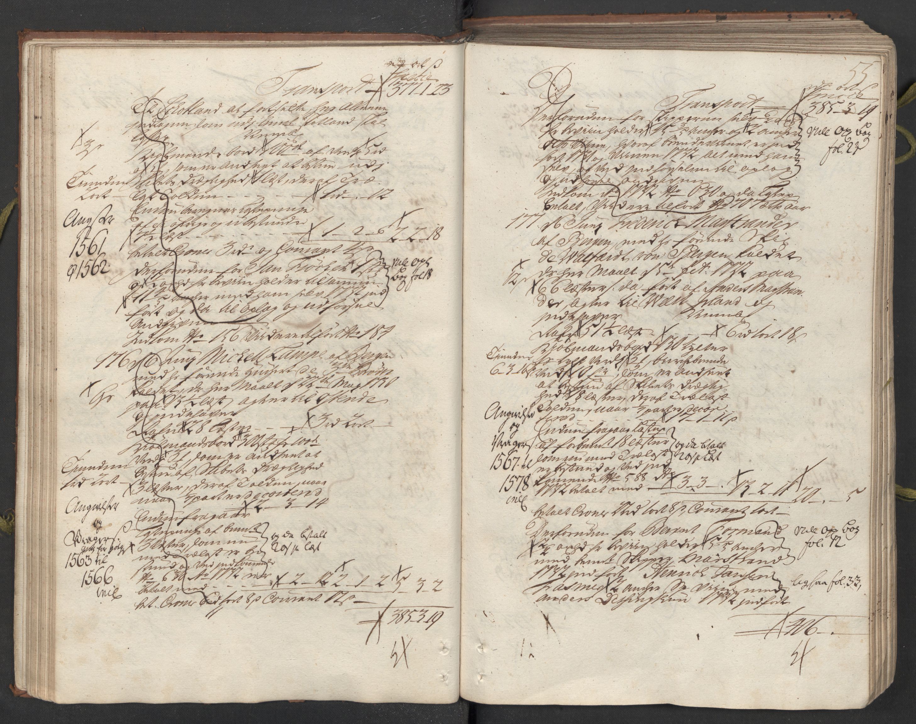 Generaltollkammeret, tollregnskaper, AV/RA-EA-5490/R26/L0024/0001: Tollregnskaper Bergen A / Utgående hovedtollbok, 1733, p. 54b-55a