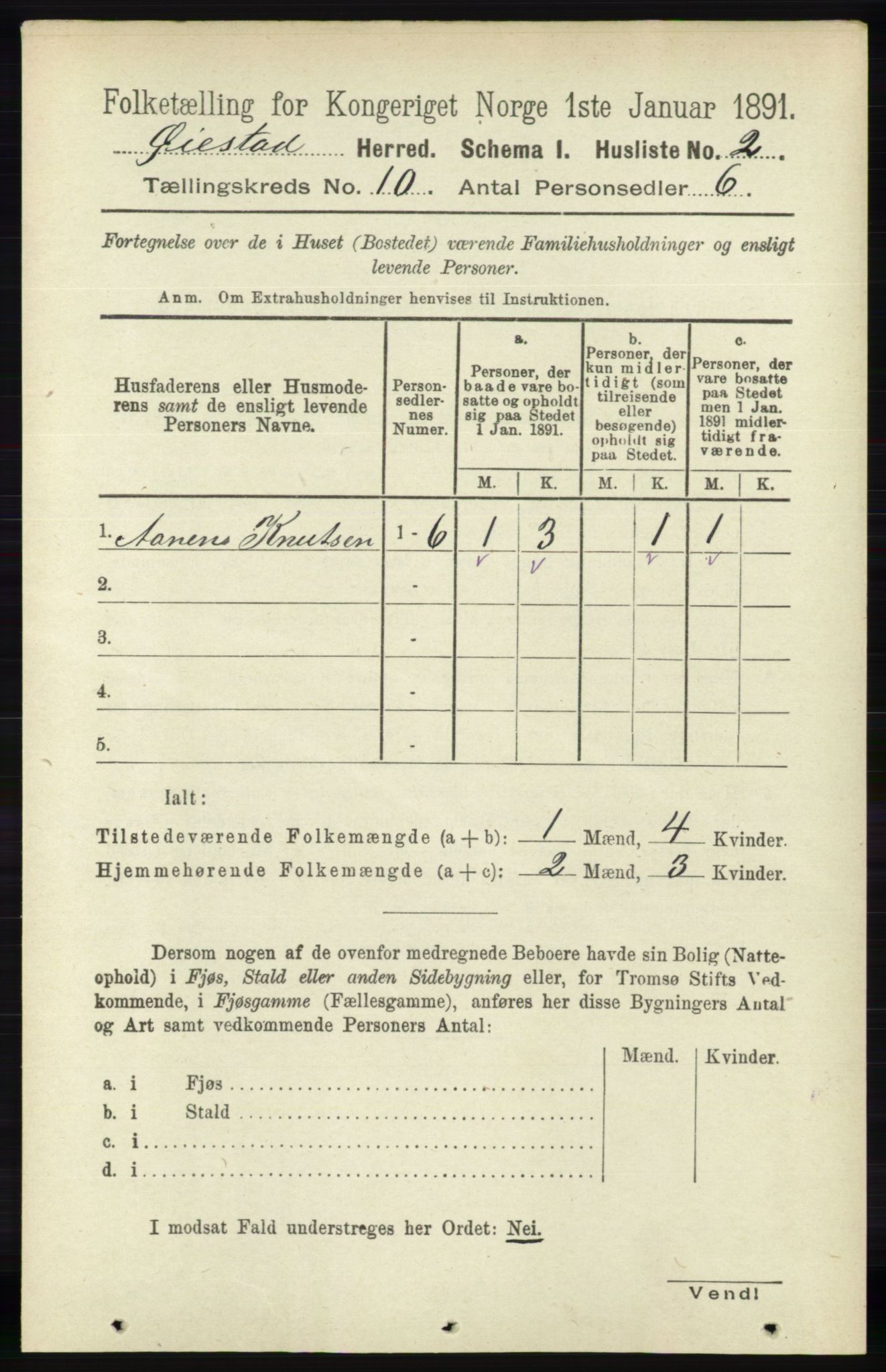 RA, 1891 census for 0920 Øyestad, 1891, p. 4068