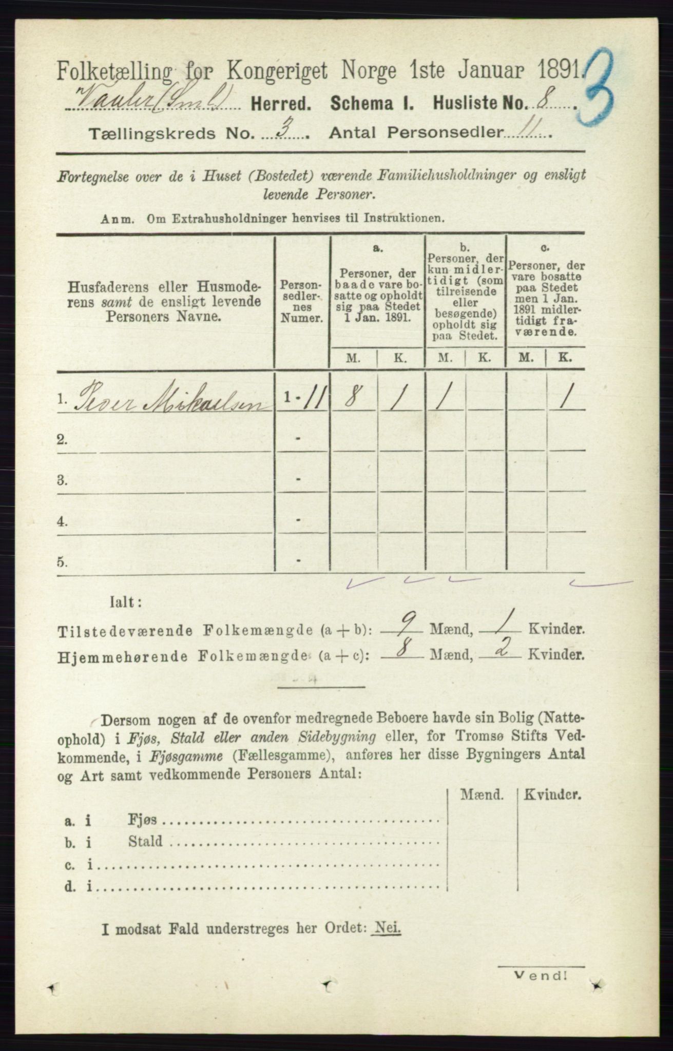 RA, 1891 census for 0137 Våler, 1891, p. 1047