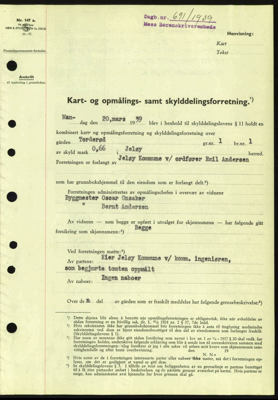 Moss sorenskriveri, SAO/A-10168: Mortgage book no. A5, 1938-1939, Diary no: : 691/1939