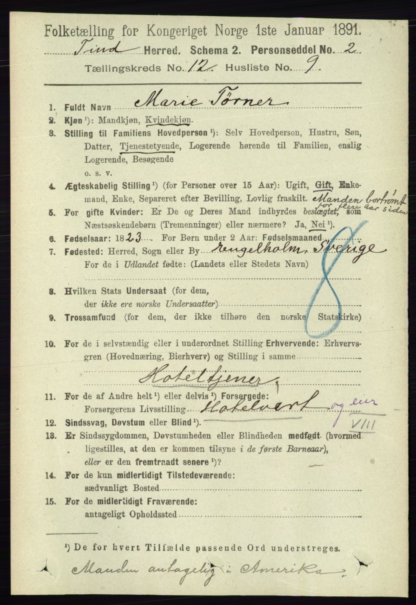 RA, 1891 census for 0826 Tinn, 1891, p. 2362