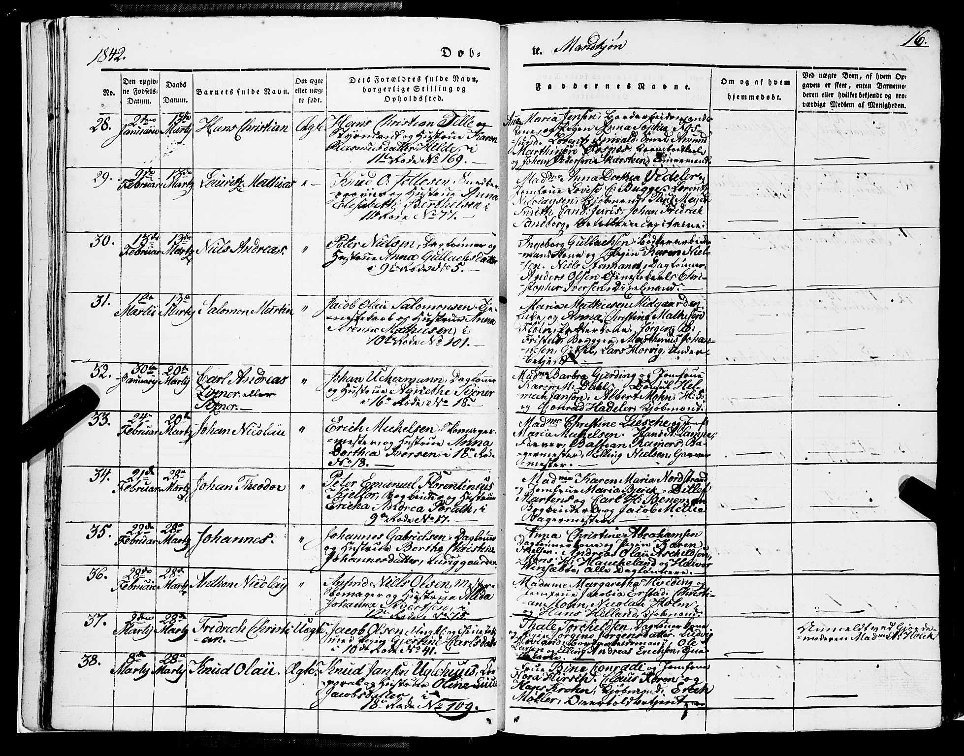 Domkirken sokneprestembete, SAB/A-74801/H/Haa/L0019: Parish register (official) no. B 2, 1841-1851, p. 16