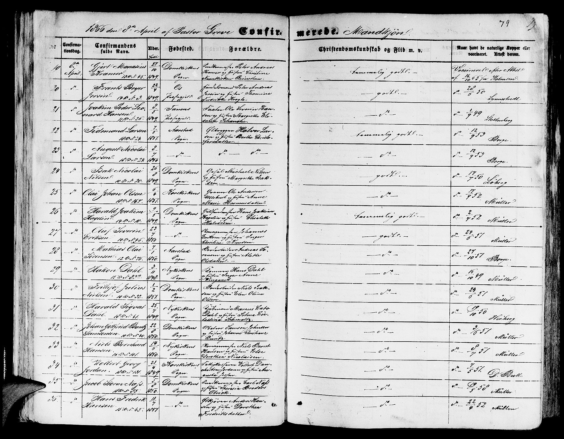 Domkirken sokneprestembete, SAB/A-74801/H/Hab/L0023: Parish register (copy) no. C 3, 1854-1880, p. 79