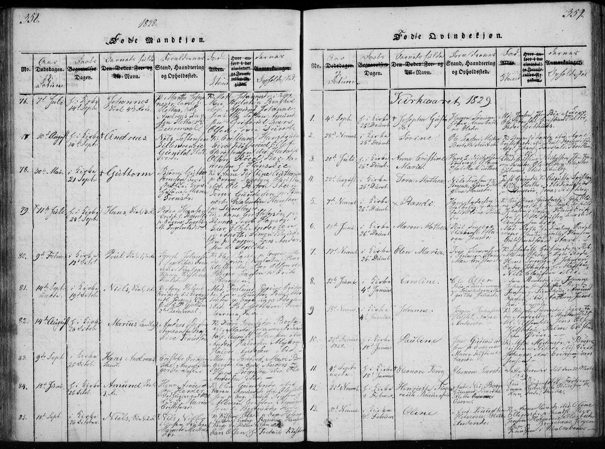 Bragernes kirkebøker, SAKO/A-6/F/Fa/L0007: Parish register (official) no. I 7, 1815-1829, p. 358-359