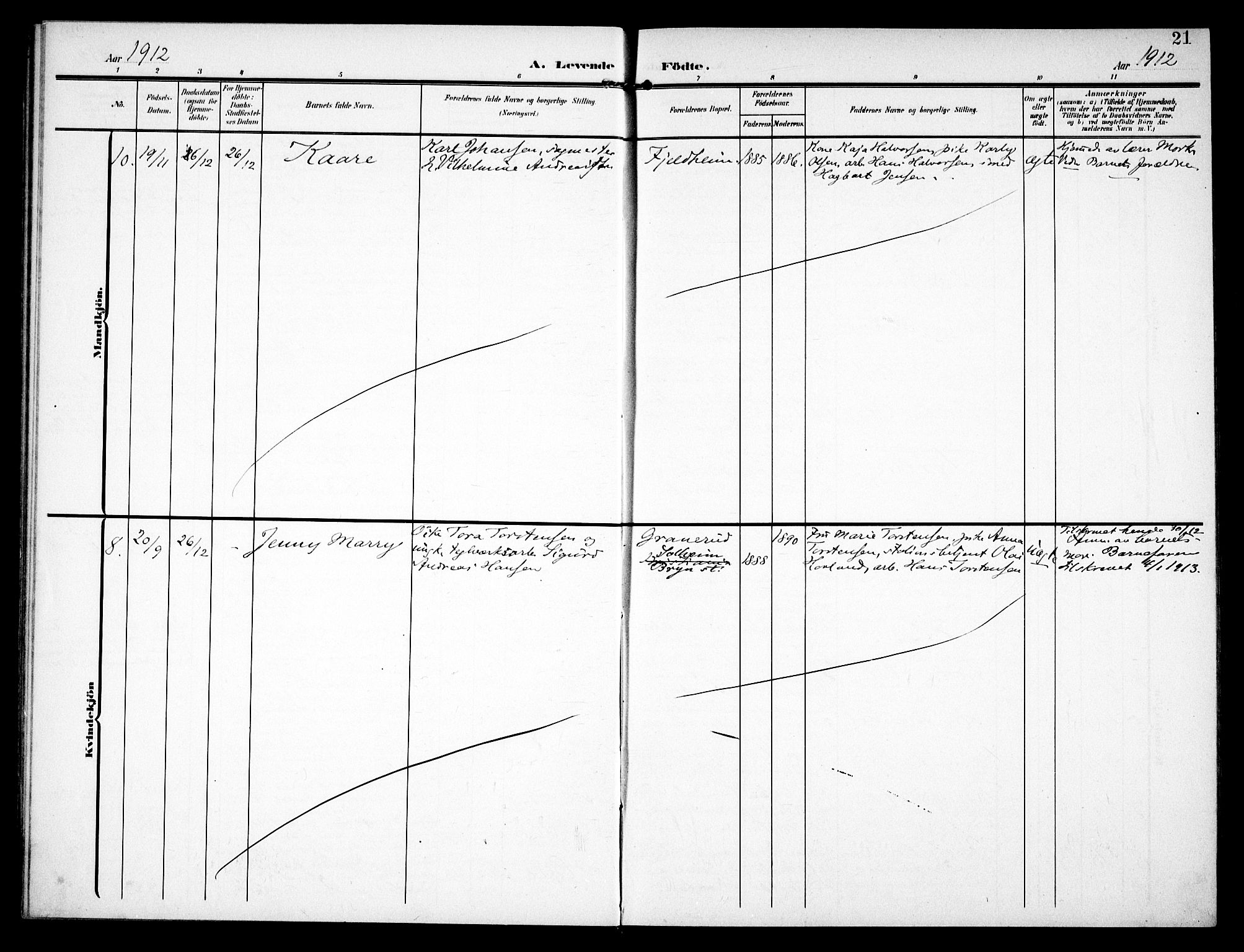 Fet prestekontor Kirkebøker, AV/SAO-A-10370a/F/Fb/L0003: Parish register (official) no. II 3, 1905-1914, p. 21