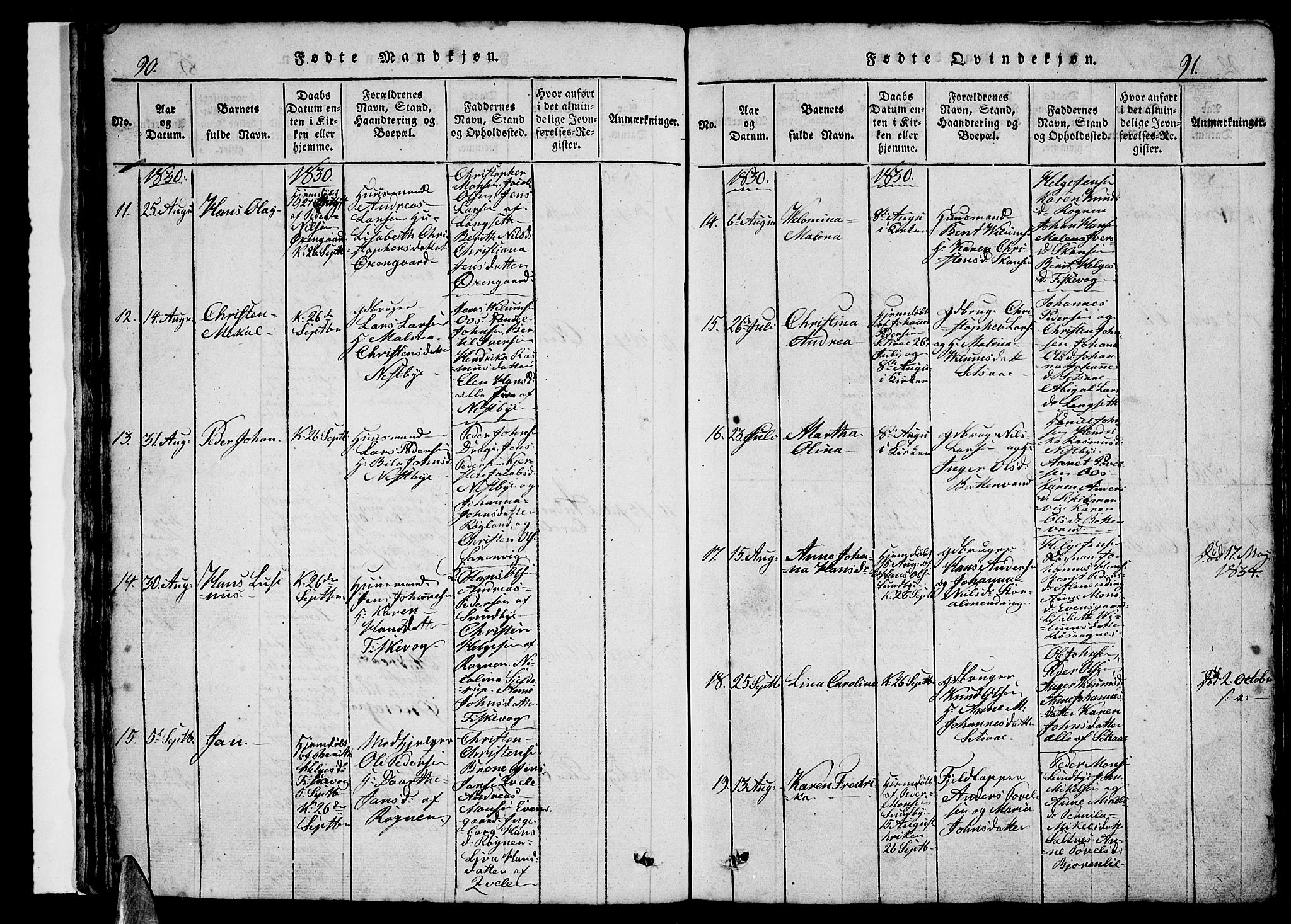 Ministerialprotokoller, klokkerbøker og fødselsregistre - Nordland, SAT/A-1459/847/L0676: Parish register (copy) no. 847C04, 1821-1853, p. 90-91