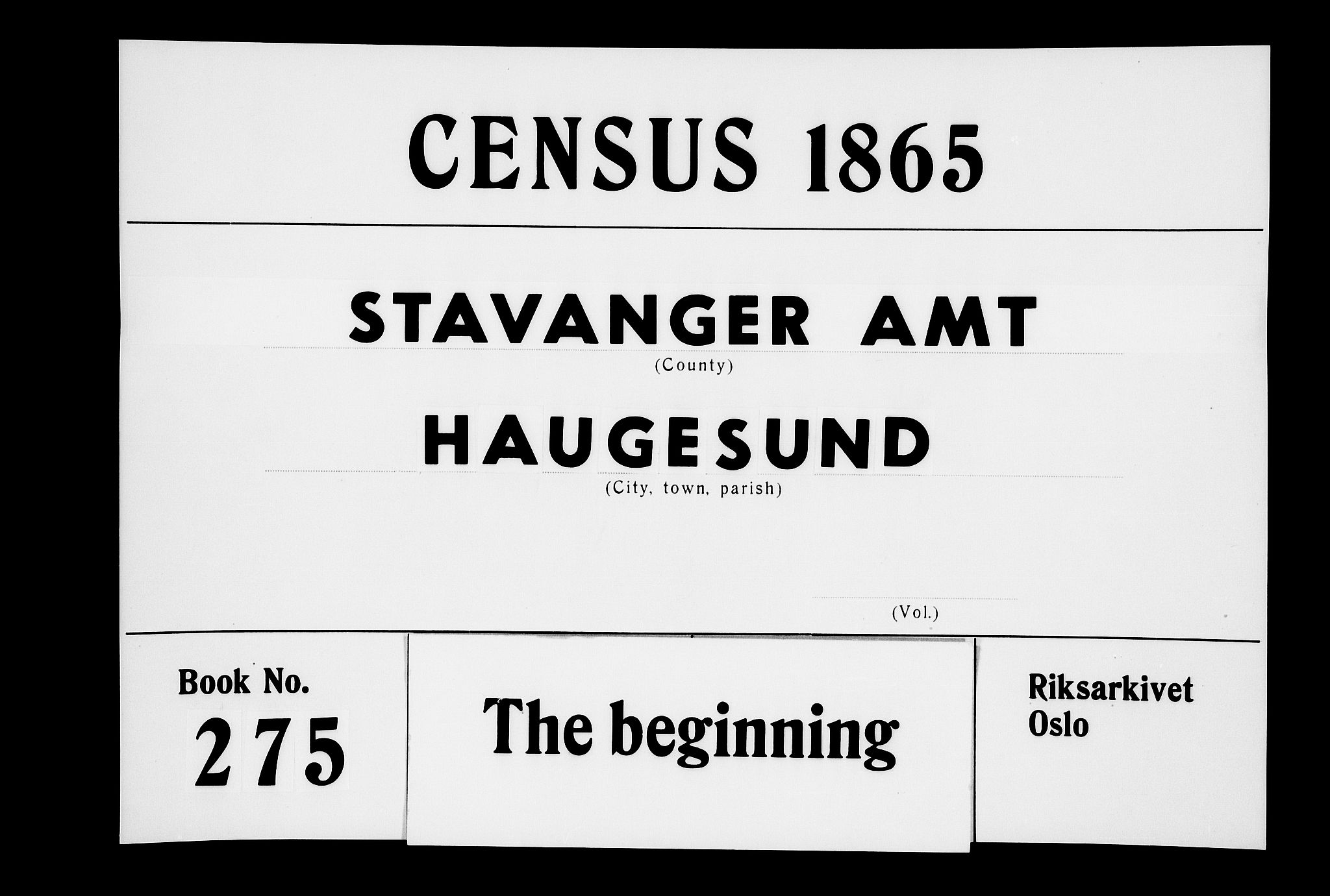 RA, 1865 census for Torvastad/Haugesund, 1865, p. 1