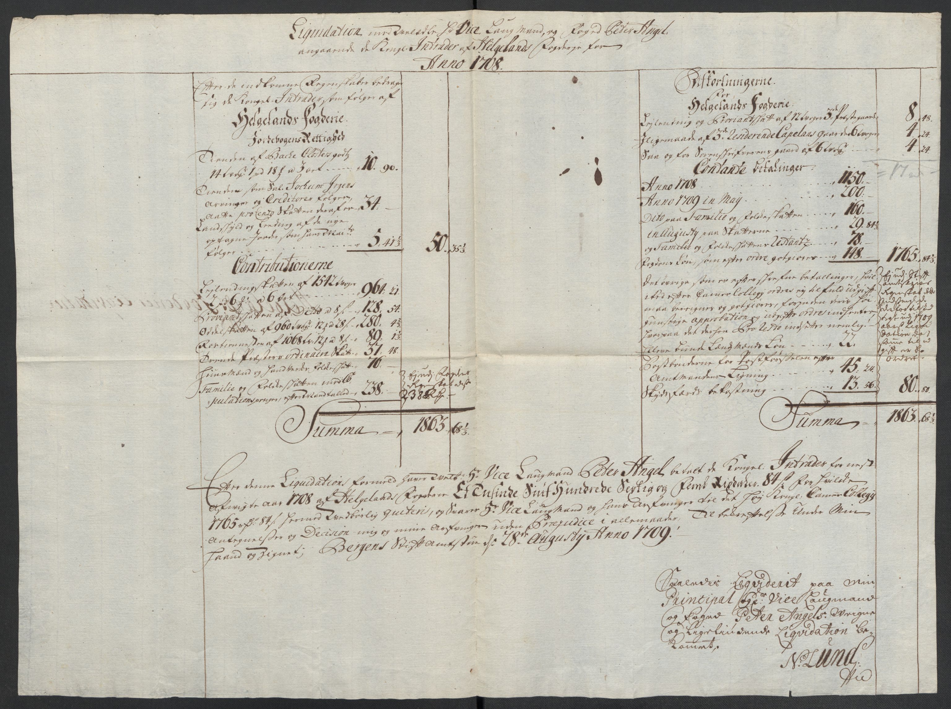 Rentekammeret inntil 1814, Reviderte regnskaper, Fogderegnskap, AV/RA-EA-4092/R65/L4510: Fogderegnskap Helgeland, 1708-1709, p. 13