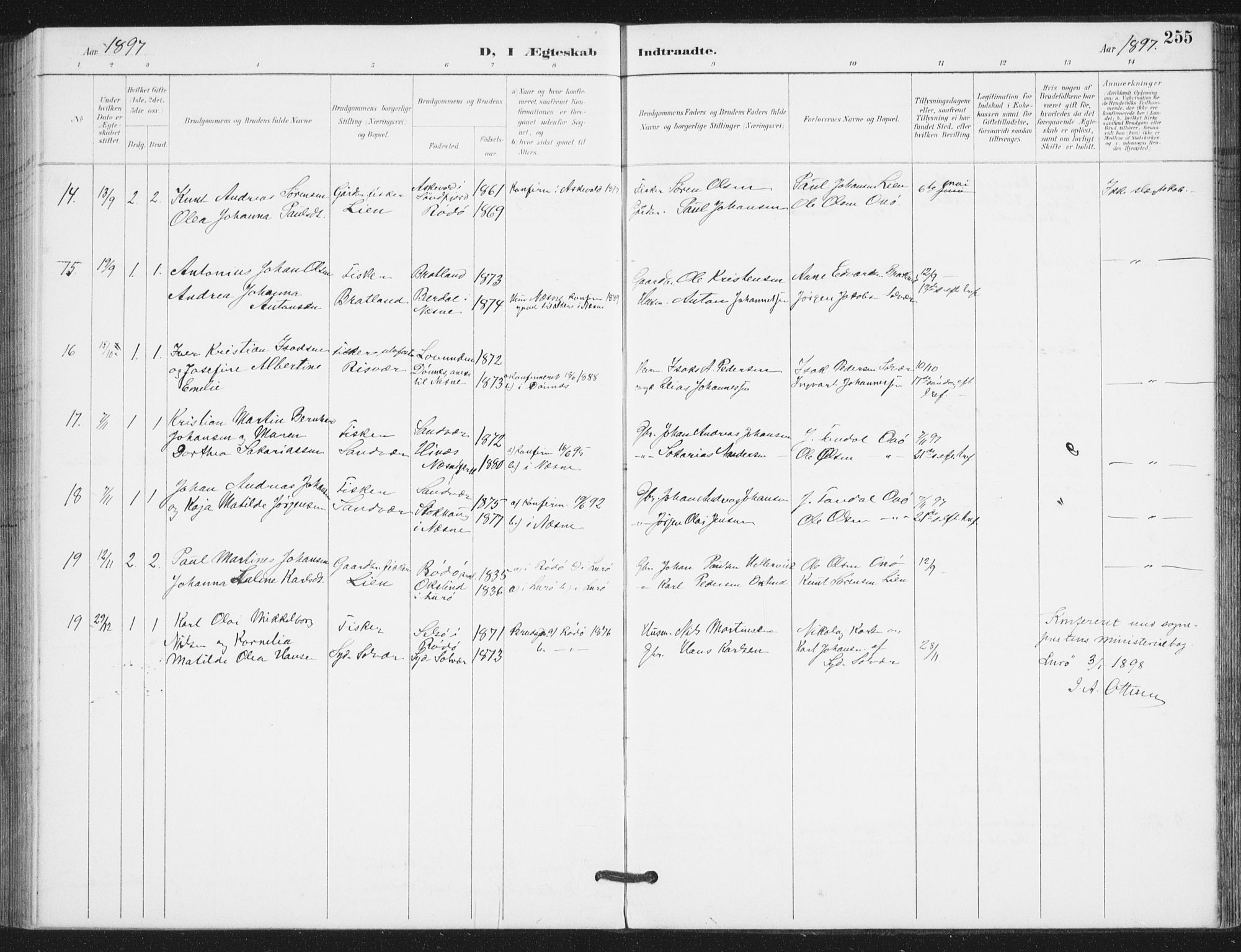 Ministerialprotokoller, klokkerbøker og fødselsregistre - Nordland, AV/SAT-A-1459/839/L0573: Parish register (copy) no. 839C03, 1892-1917, p. 255