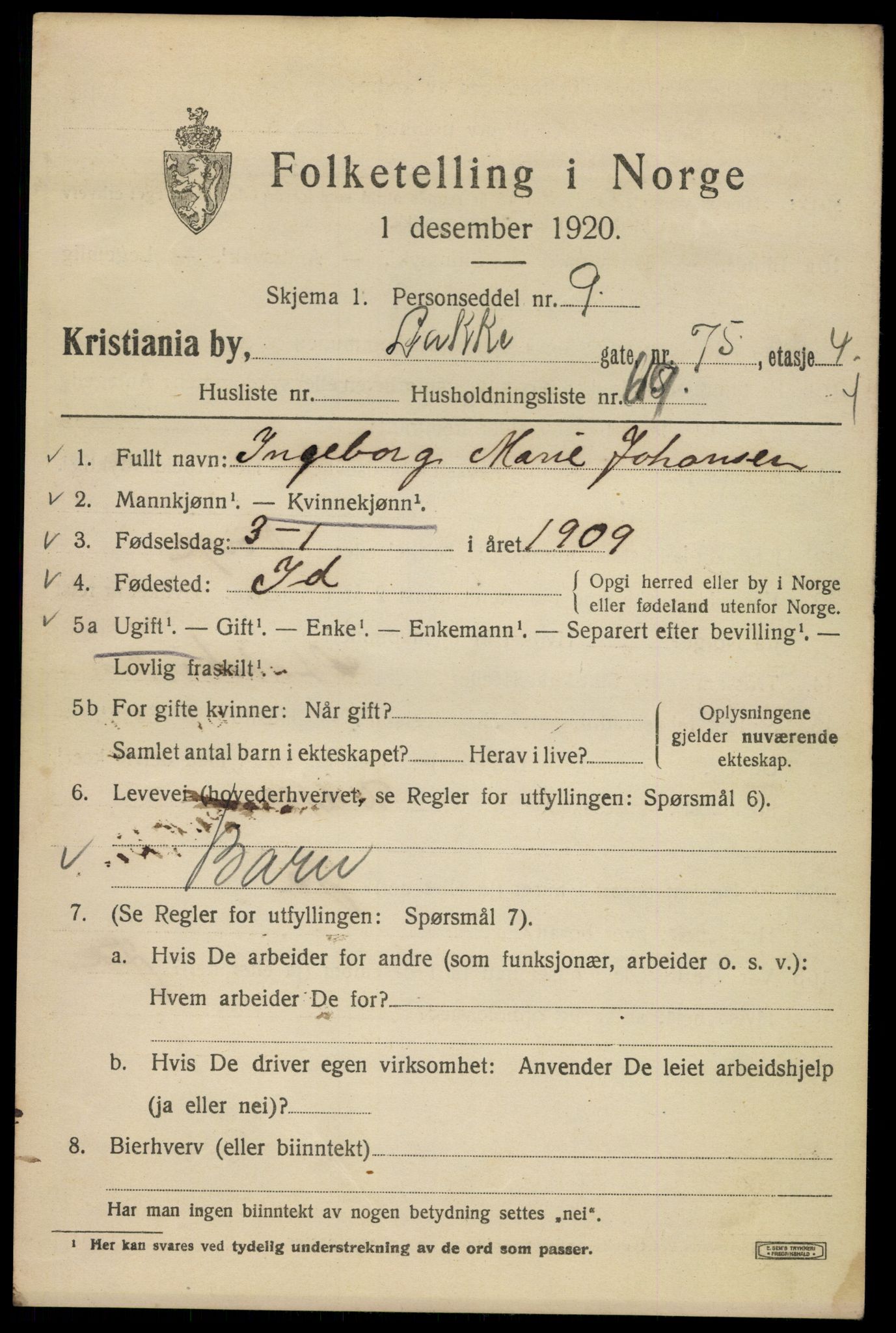 SAO, 1920 census for Kristiania, 1920, p. 358233