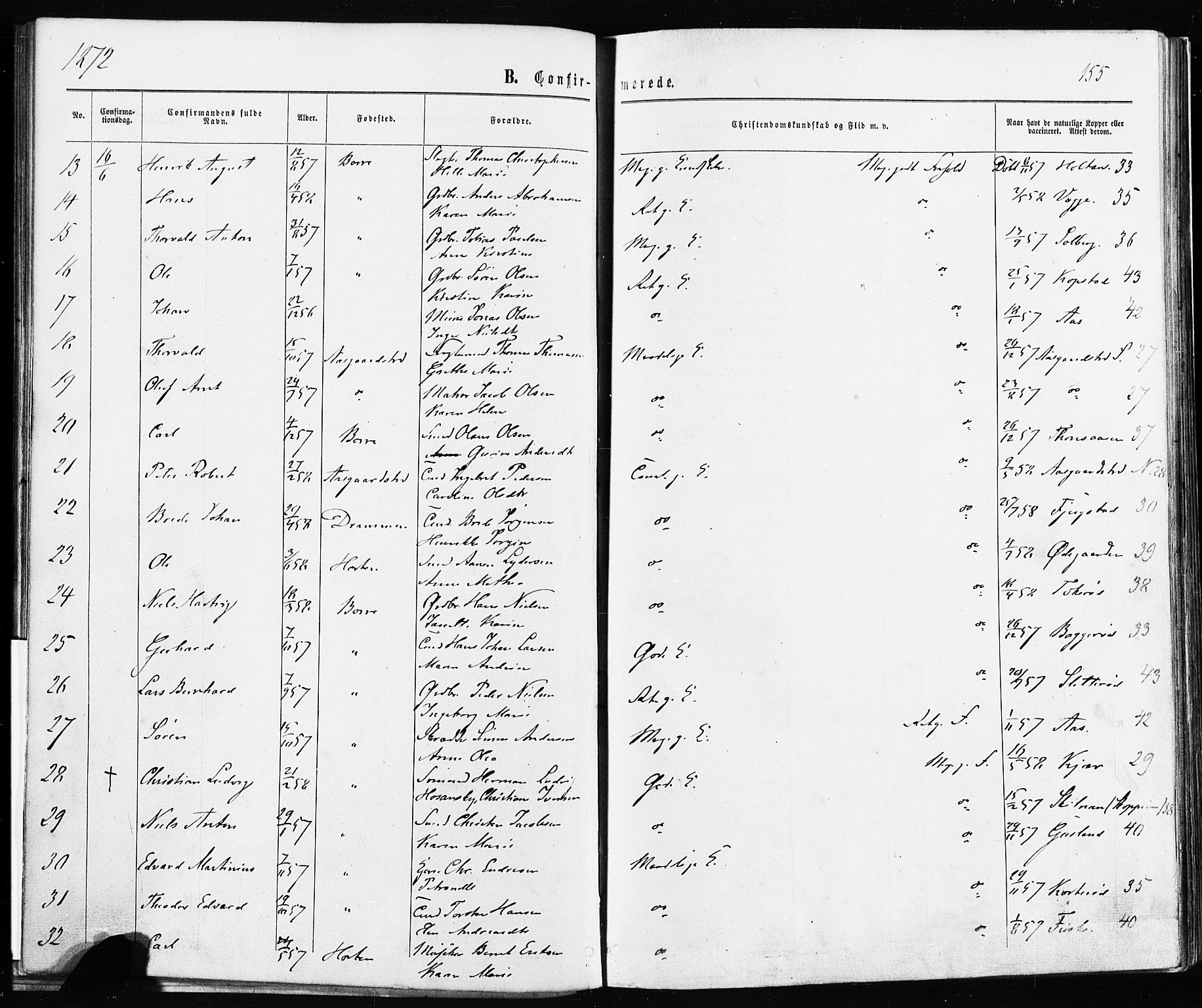 Borre kirkebøker, AV/SAKO-A-338/F/Fa/L0008: Parish register (official) no. I 8, 1868-1877, p. 155