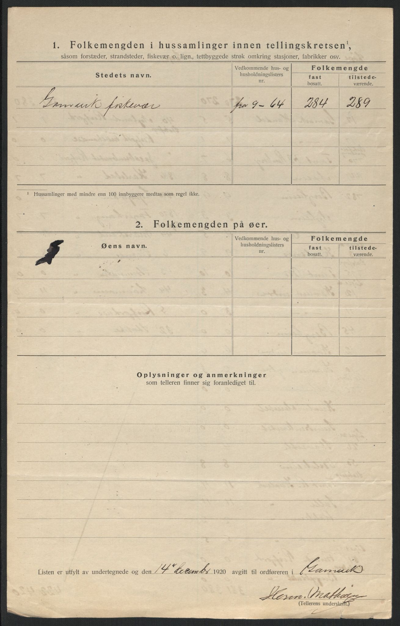 SATØ, 1920 census for Gamvik, 1920, p. 12