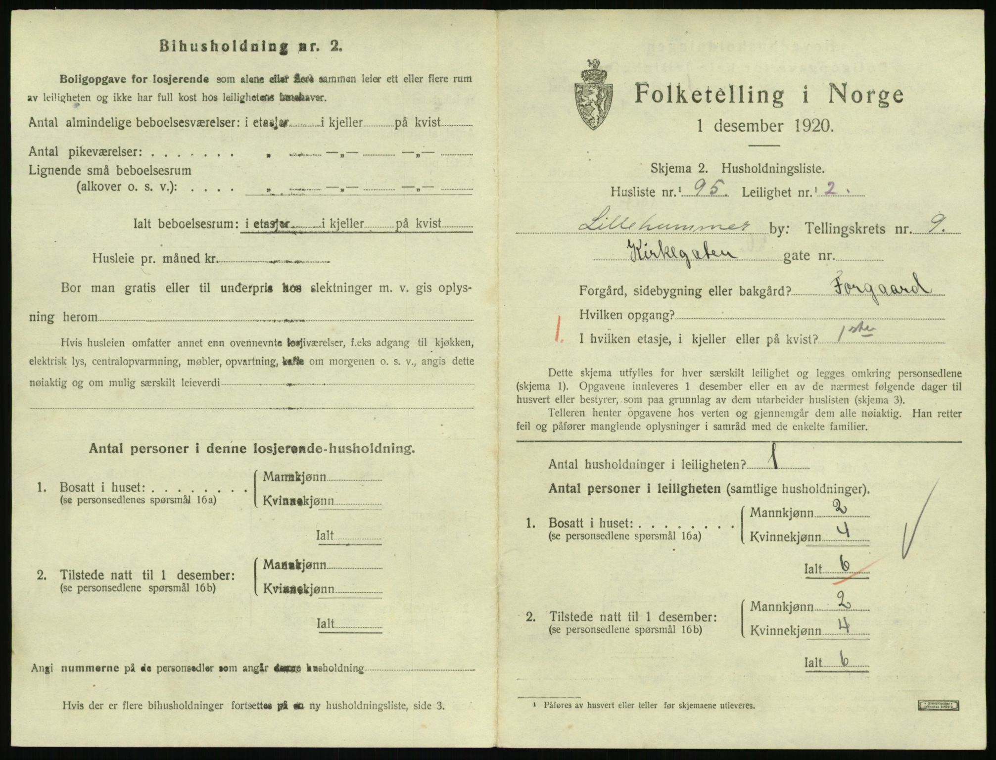 SAH, 1920 census for Lillehammer, 1920, p. 3400