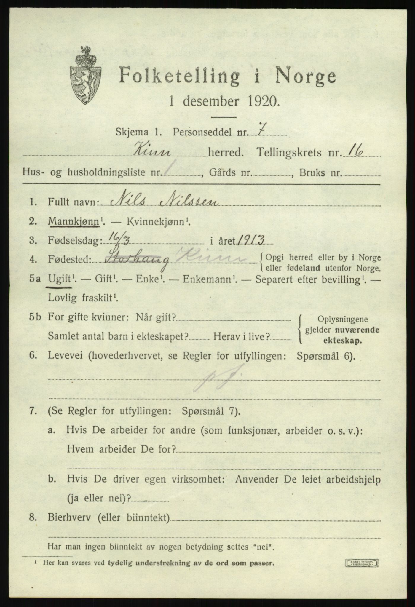 SAB, 1920 census for Kinn, 1920, p. 5587