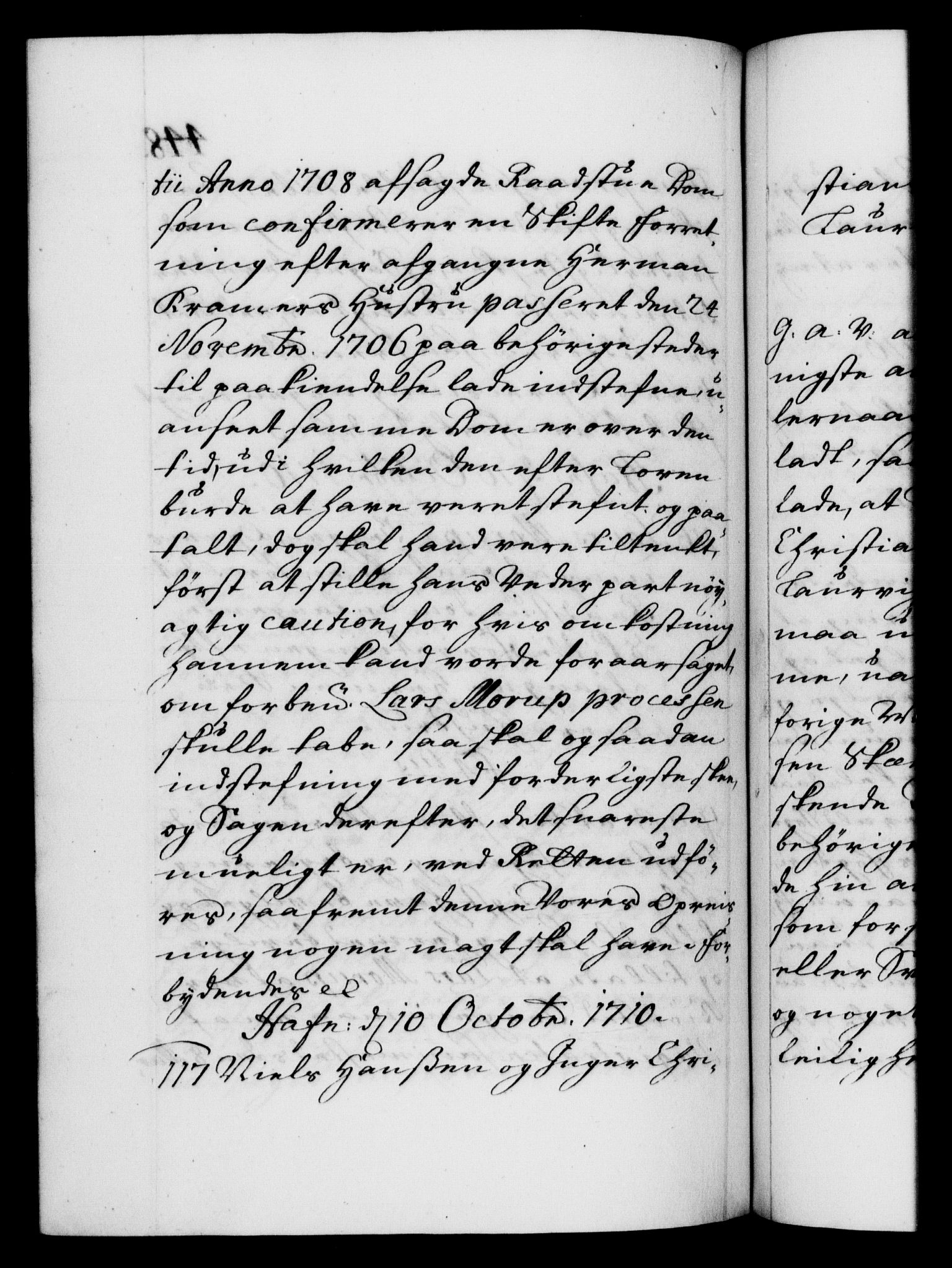 Danske Kanselli 1572-1799, AV/RA-EA-3023/F/Fc/Fca/Fcaa/L0020: Norske registre, 1708-1711, p. 448b