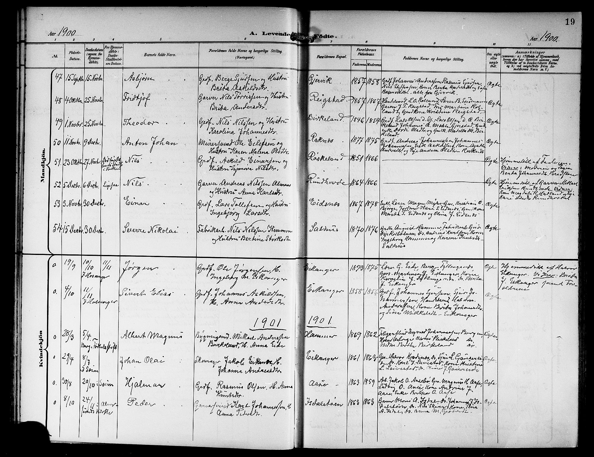 Hamre sokneprestembete, AV/SAB-A-75501/H/Ha/Hab: Parish register (copy) no. B 4, 1898-1919, p. 19